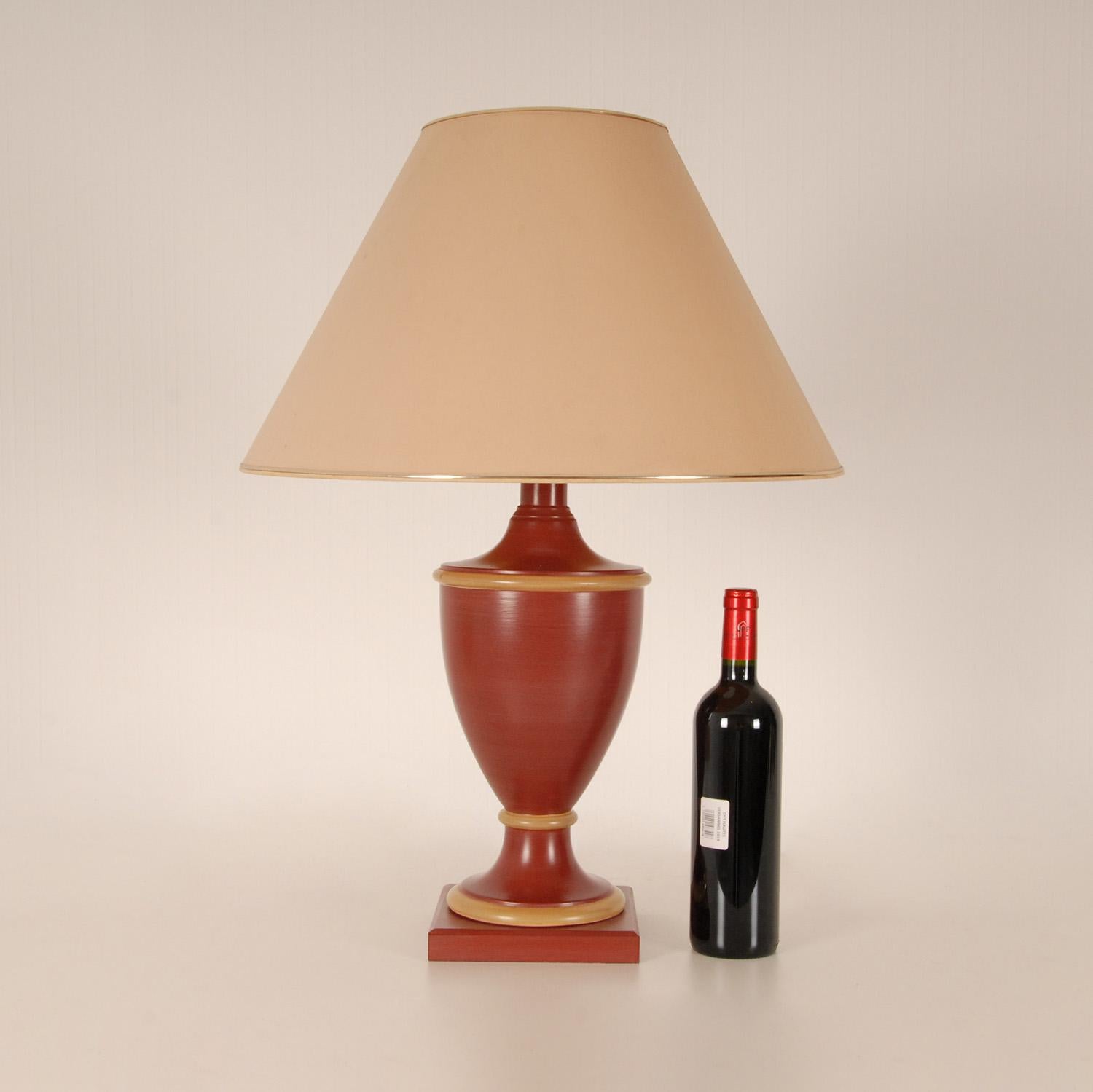 Hand-Crafted Vintage French Ceramic Burgundy Red Table Lamps Buffet Vase Lamps, a Pair
