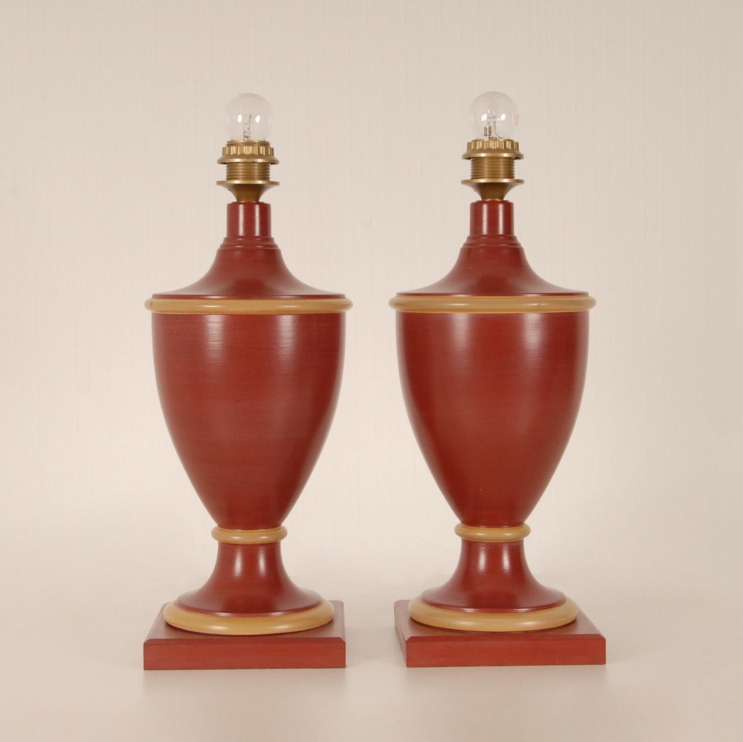 Vintage French Ceramic Burgundy Red Table Lamps Buffet Vase Lamps, a Pair In Good Condition In Wommelgem, VAN