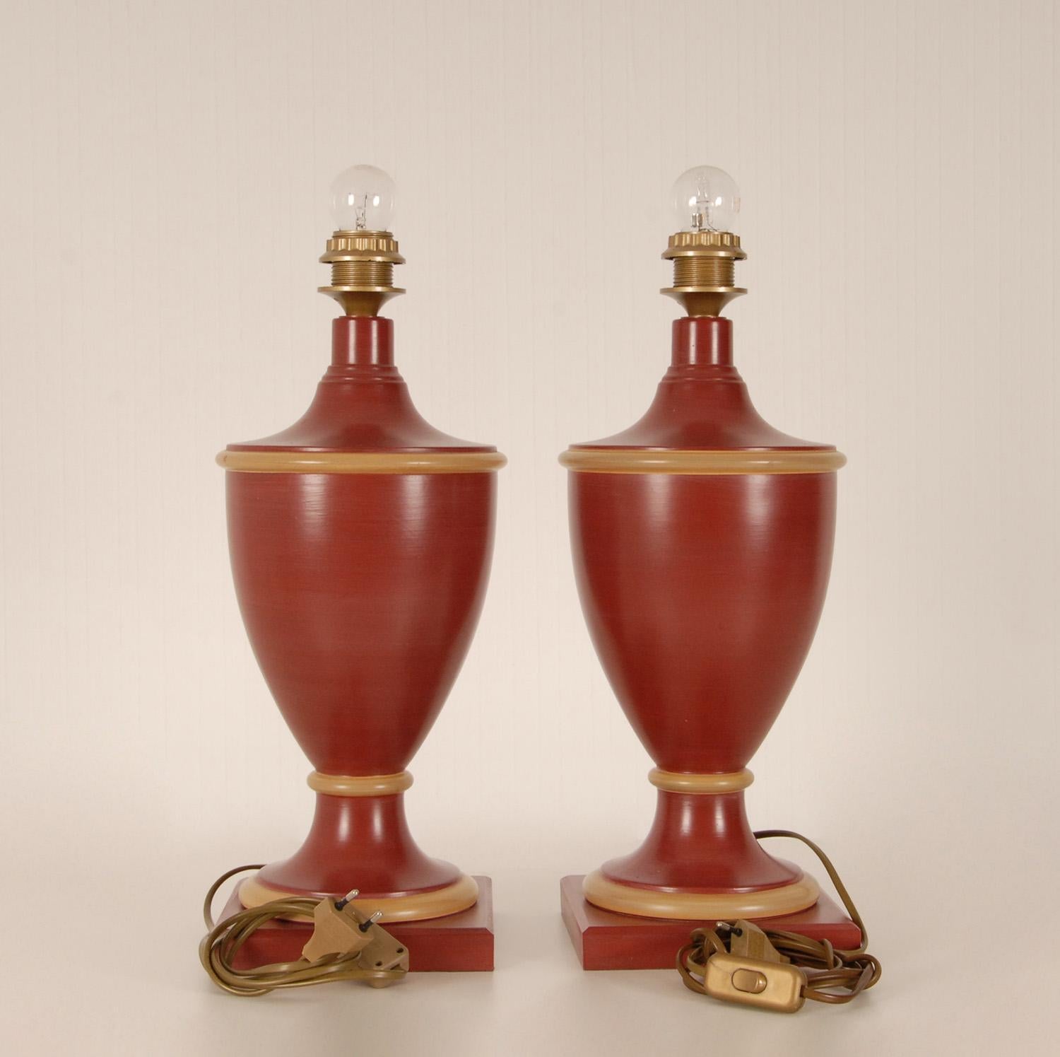Late 20th Century Vintage French Ceramic Burgundy Red Table Lamps Buffet Vase Lamps, a Pair