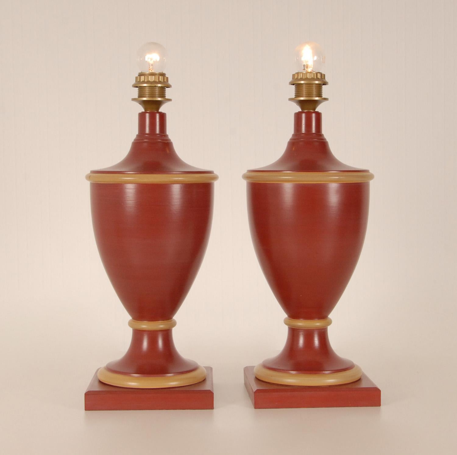 Vintage French Ceramic Burgundy Red Table Lamps Buffet Vase Lamps, a Pair 1
