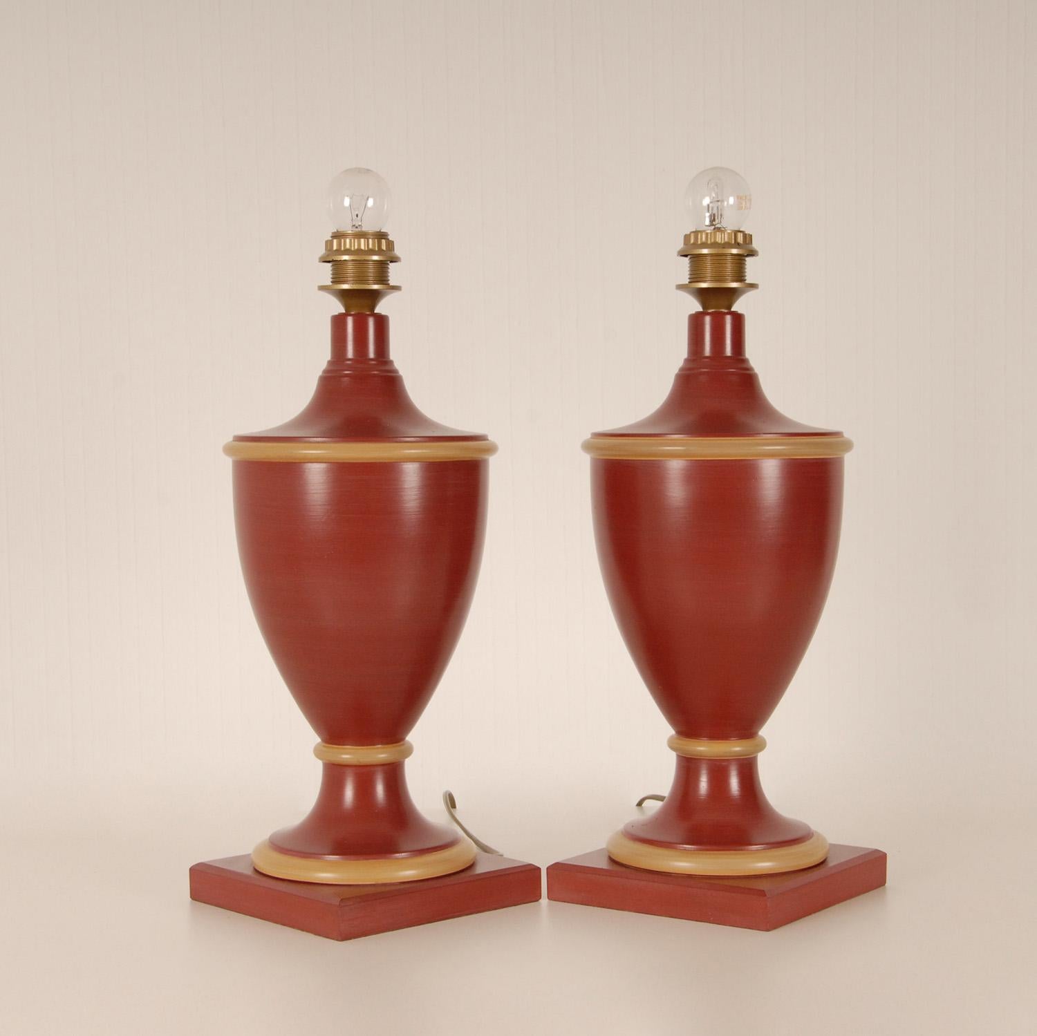 Vintage French Ceramic Burgundy Red Table Lamps Buffet Vase Lamps, a Pair 2