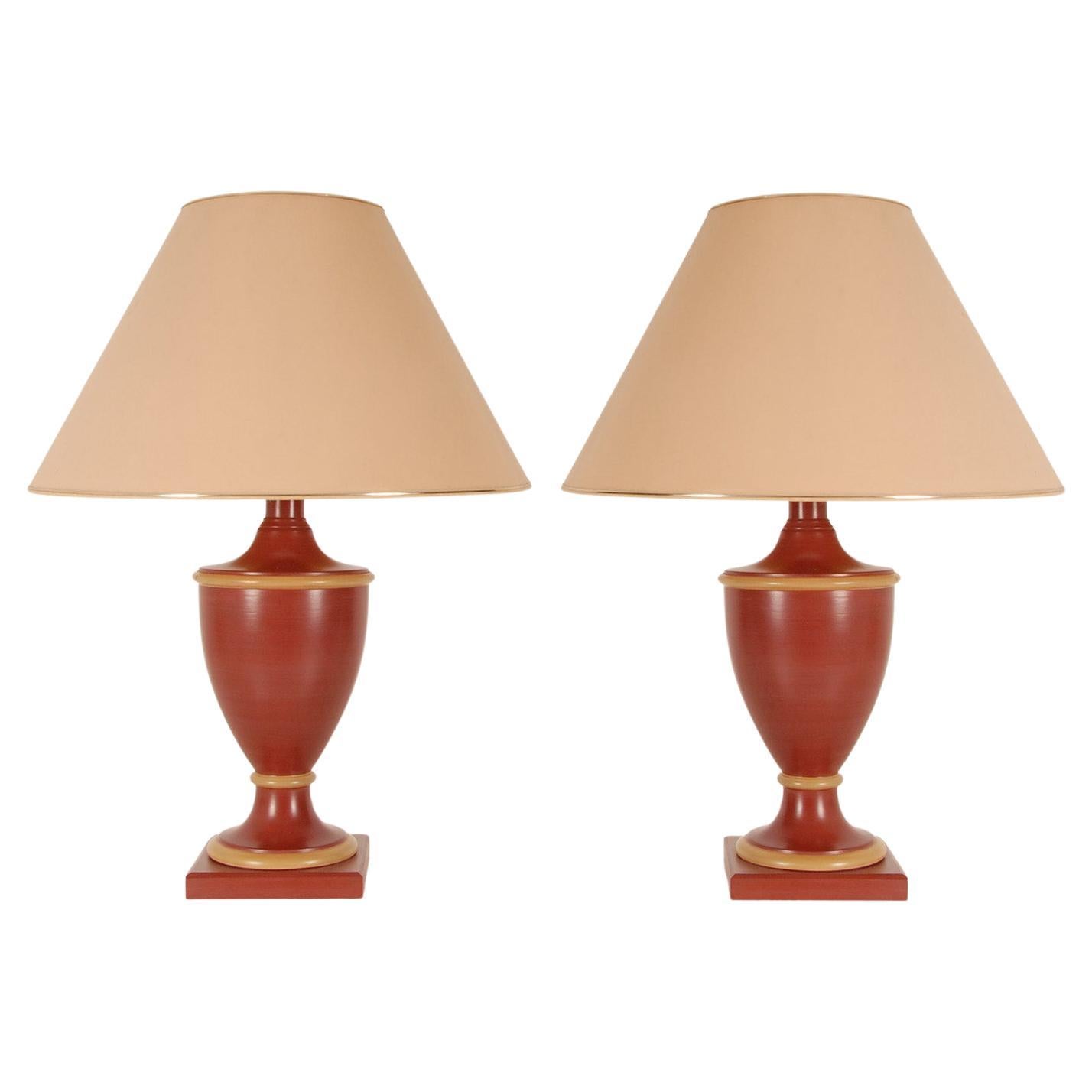 Vintage French Ceramic Burgundy Red Table Lamps Buffet Vase Lamps, a Pair