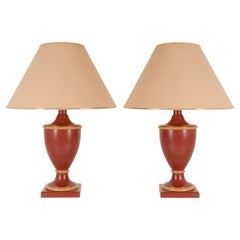 Vintage French Ceramic Burgundy Red Table Lamps Buffet Vase Lamps, a Pair