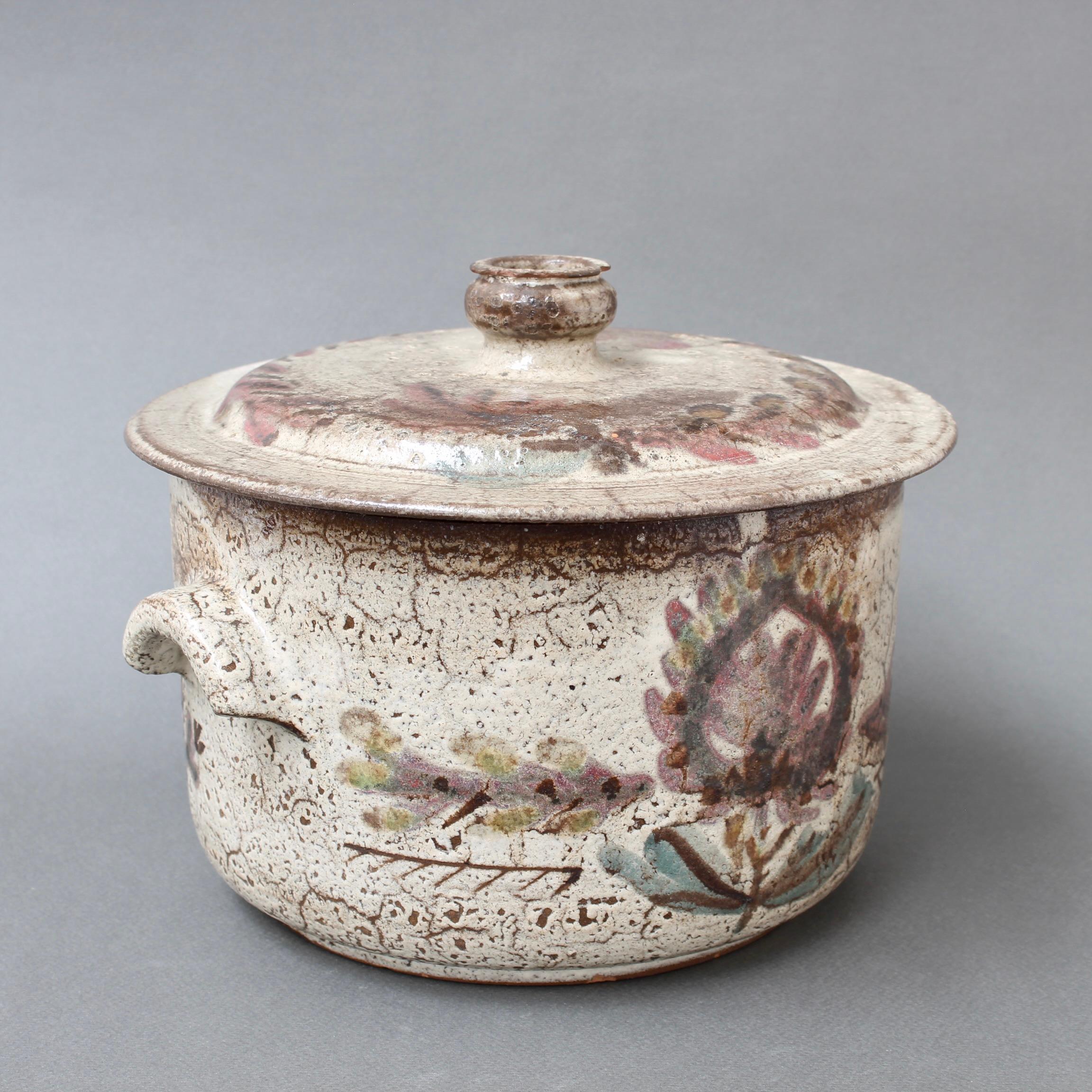 Rustic Vintage French Ceramic Casserole with Lid by Gustave Reynaud - Le Mûrier For Sale