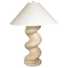 Vintage French Ceramic Corkscrew Shaped Table Lamp with Linen Shade