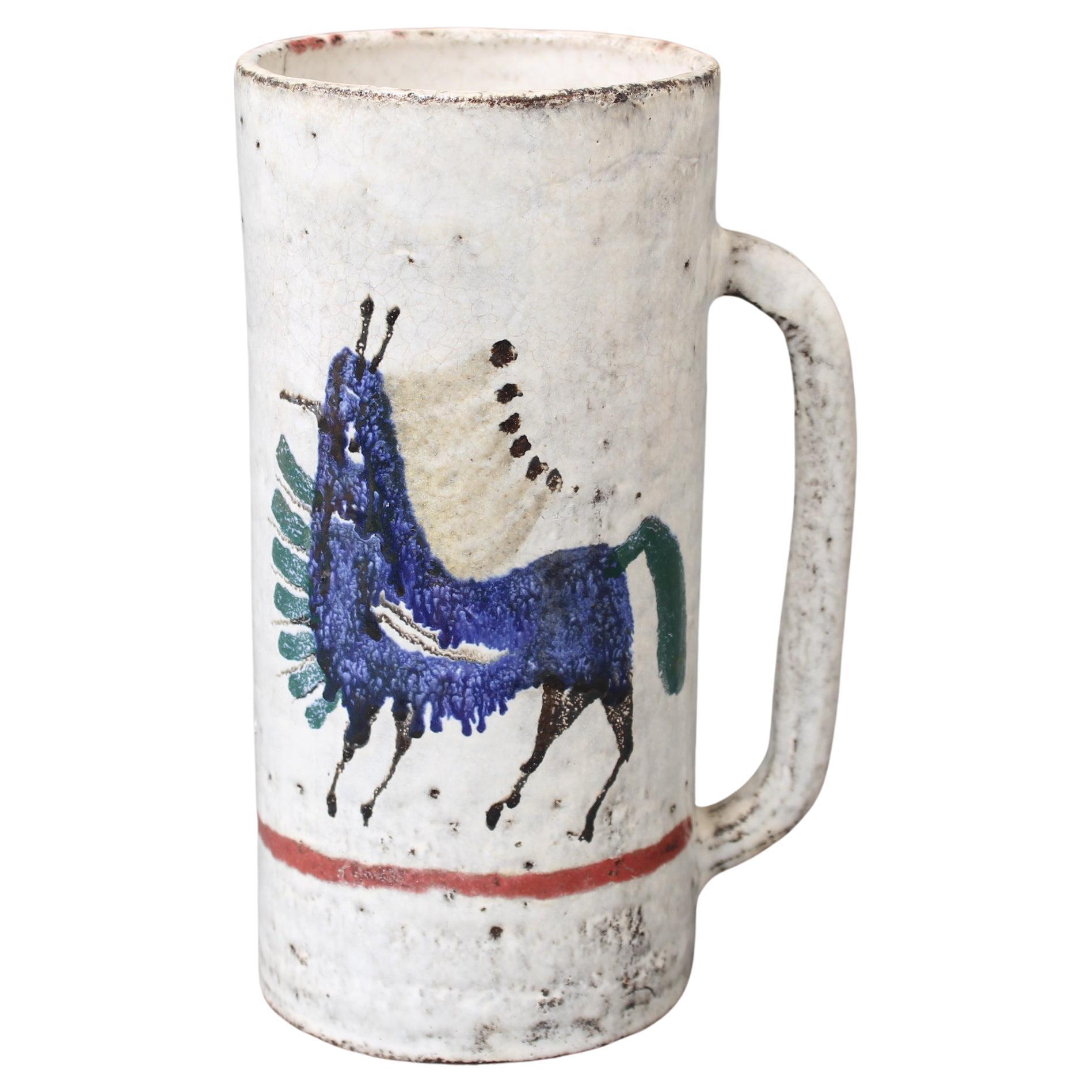 Vintage French Ceramic Decorative Stein by Gustave Reynaud for Le Mûrier Studio  For Sale