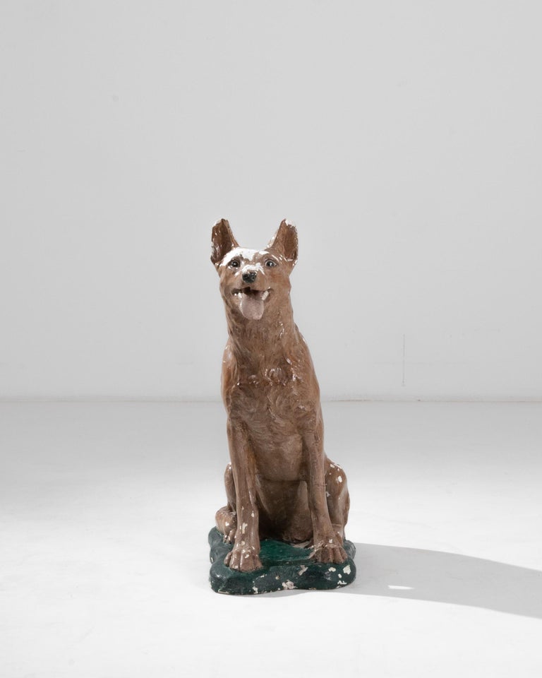 Vintage French Ceramic Dog Sculpture For Sale at 1stDibs