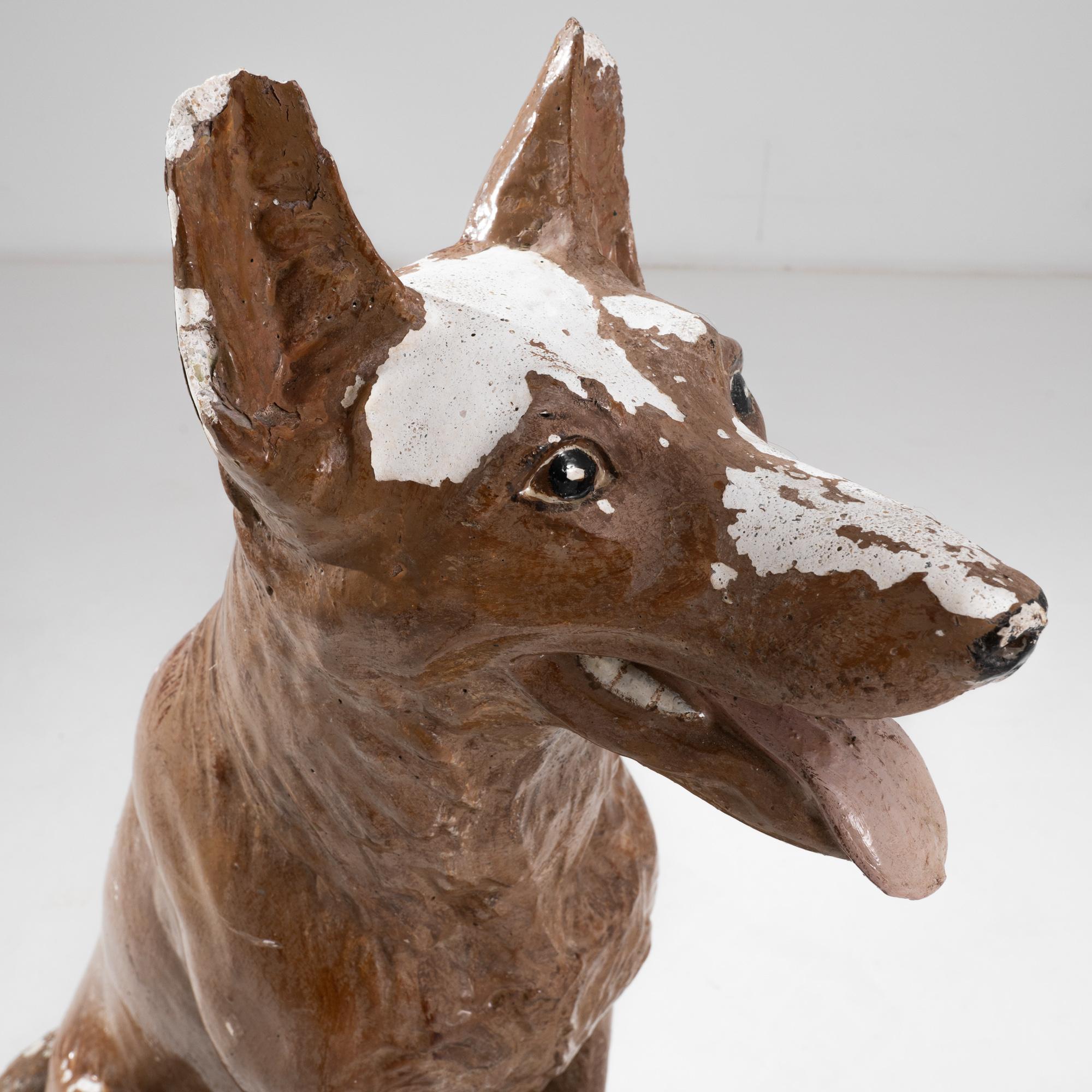 Concrete Vintage French Ceramic Dog Sculpture