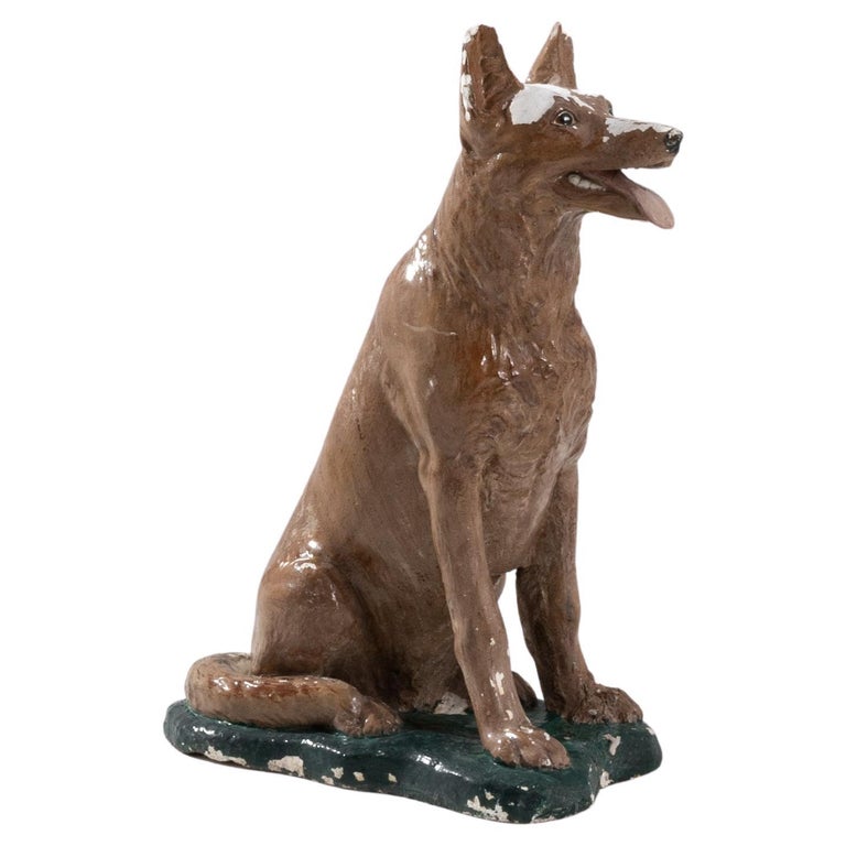 Vintage French Ceramic Dog Sculpture For Sale at 1stDibs