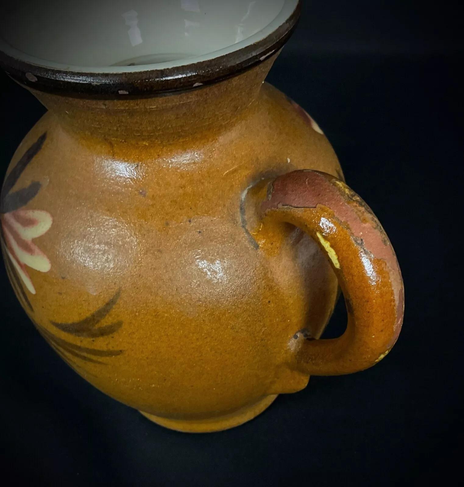 20ième siècle Pichet fleuri vintage en céramique française - signé Fchapmm - 19 cm - 2Y402 en vente