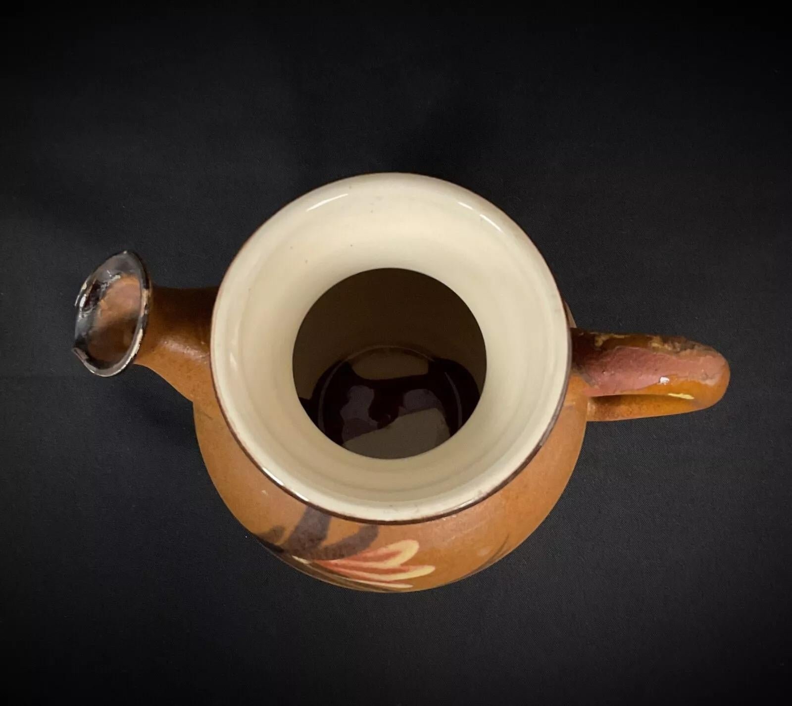 Céramique Pichet fleuri vintage en céramique française - signé Fchapmm - 19 cm - 2Y402 en vente
