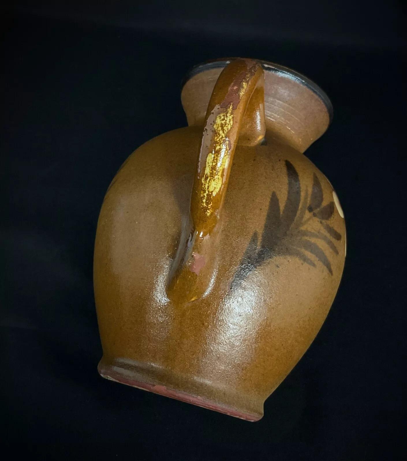 Pichet fleuri vintage en céramique française - signé Fchapmm - 19 cm - 2Y402 en vente 1