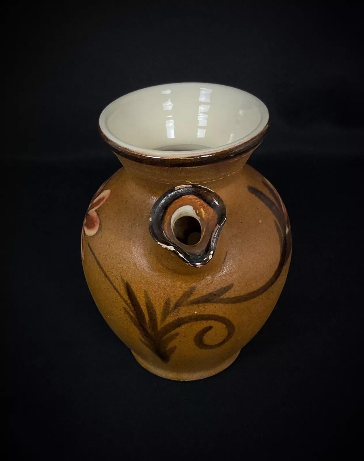 Pichet fleuri vintage en céramique française - signé Fchapmm - 19 cm - 2Y402 en vente 2