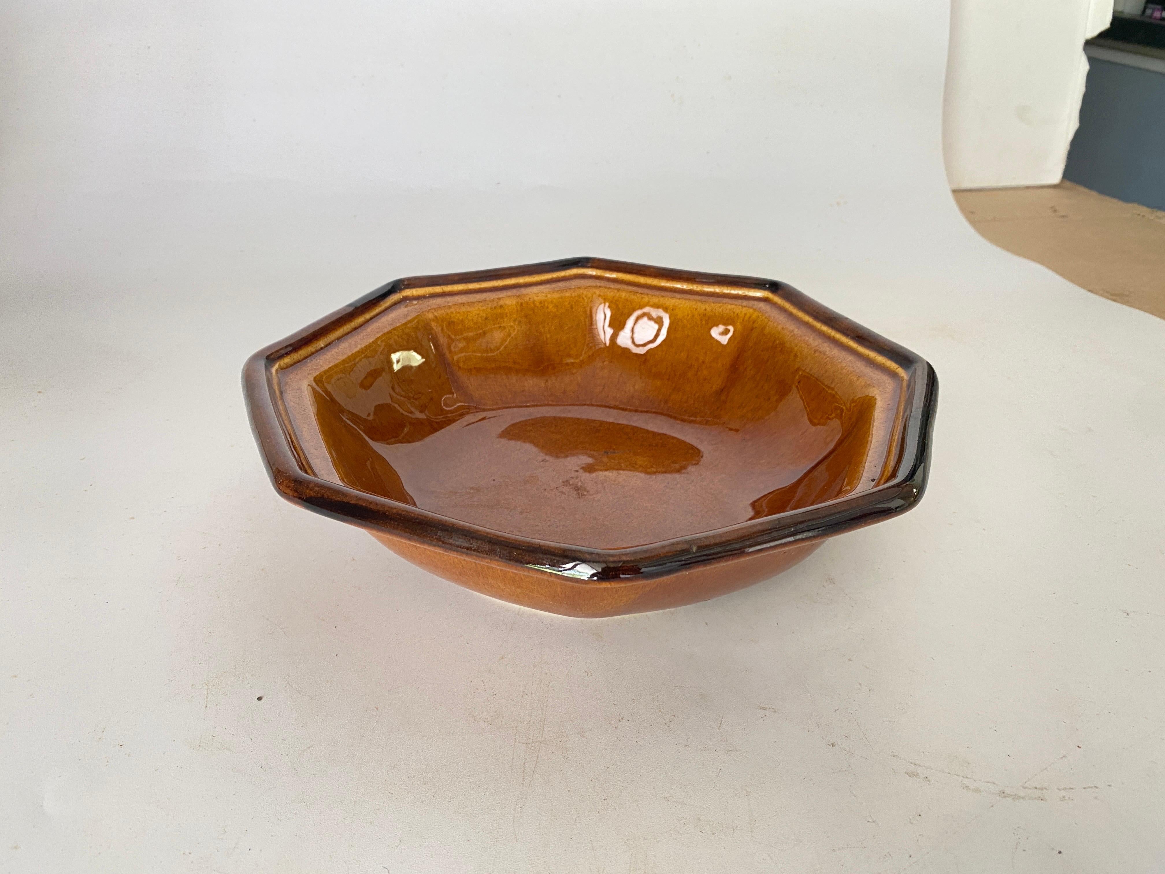 Mid-Century Modern Vintage French Ceramic Fruit Bowl Table Centerpiece Brown color Circa 1960 For Sale