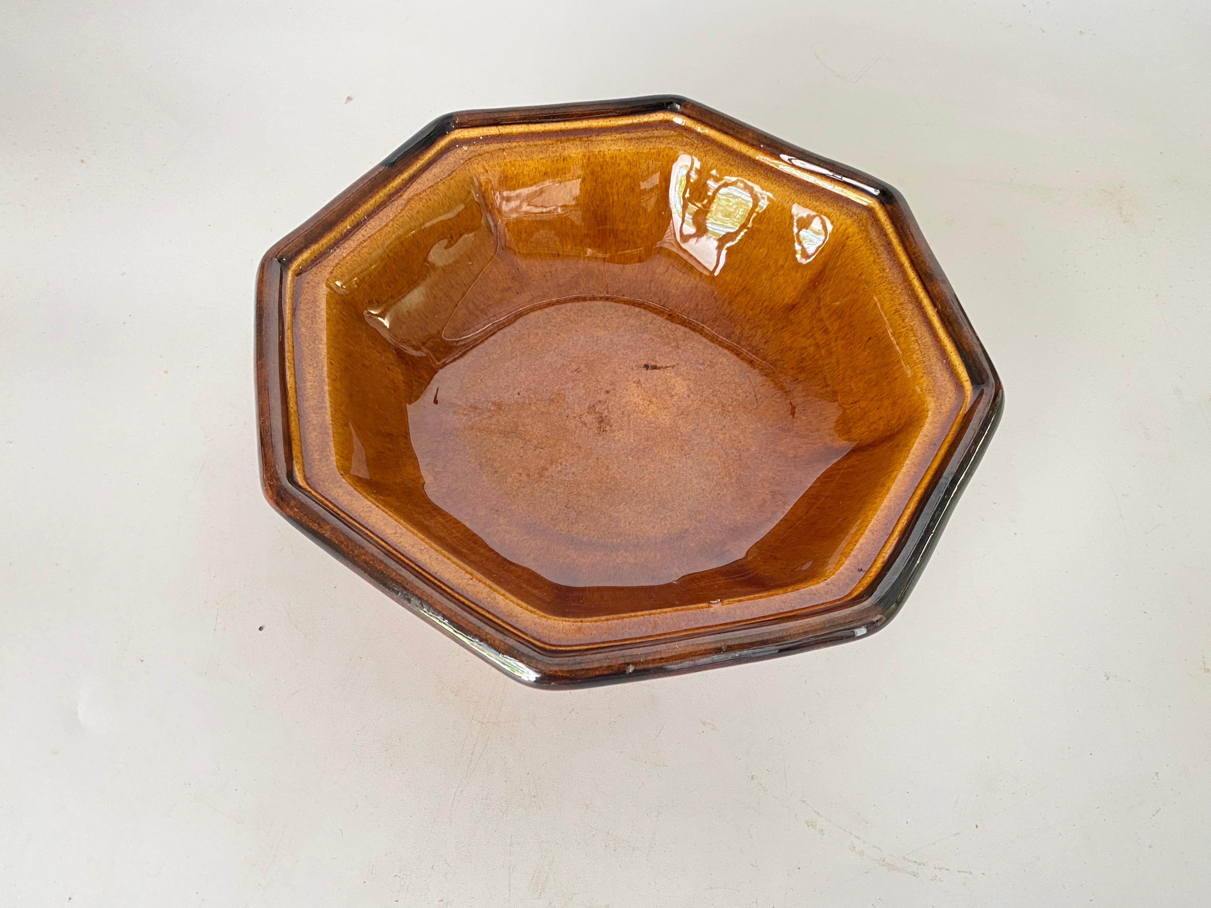 Hand-Painted Vintage French Ceramic Fruit Bowl Table Centerpiece Brown color Circa 1960 For Sale