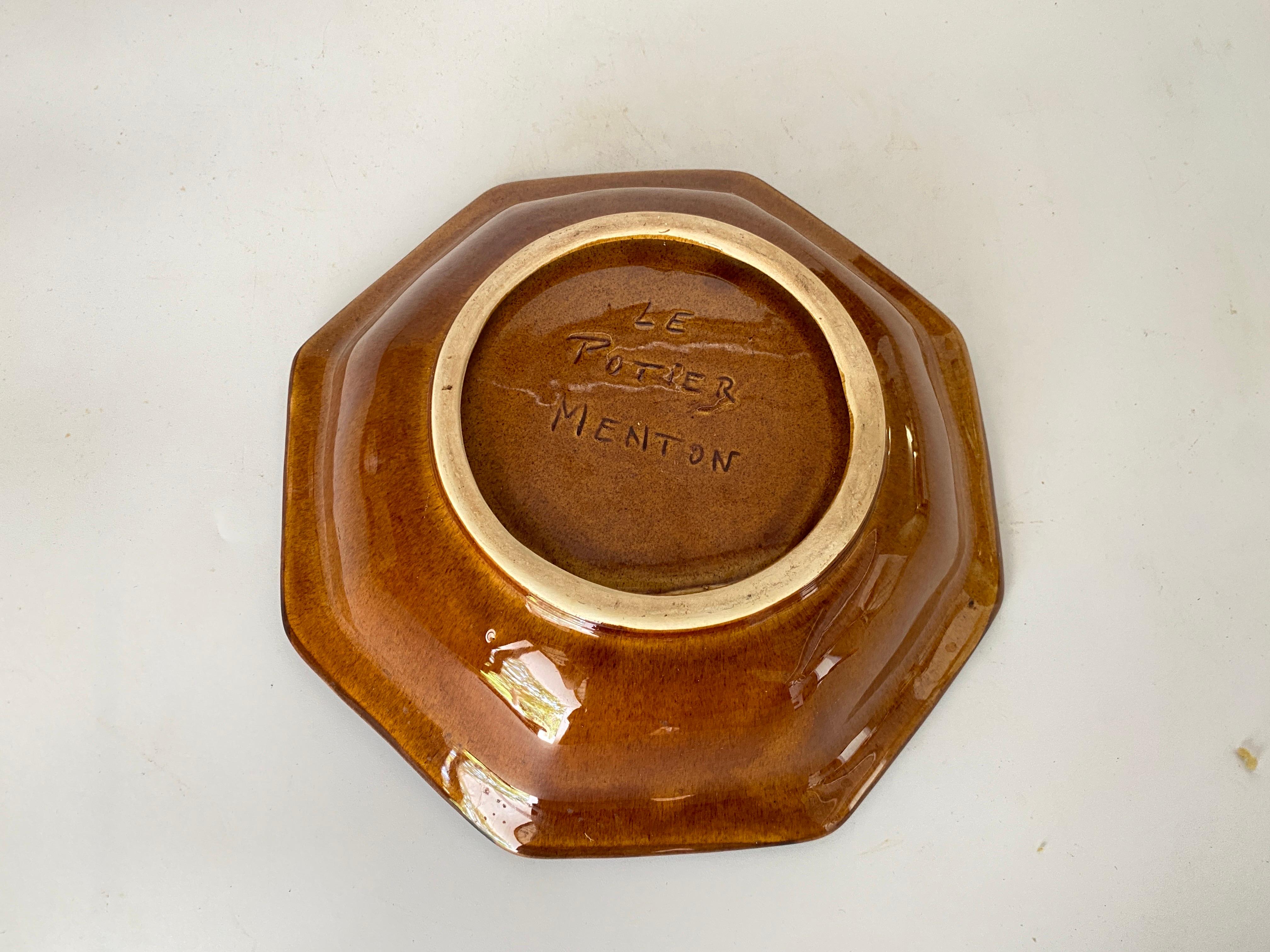 Vintage French Ceramic Fruit Bowl Table Centerpiece Brown color Circa 1960 In Good Condition For Sale In Auribeau sur Siagne, FR