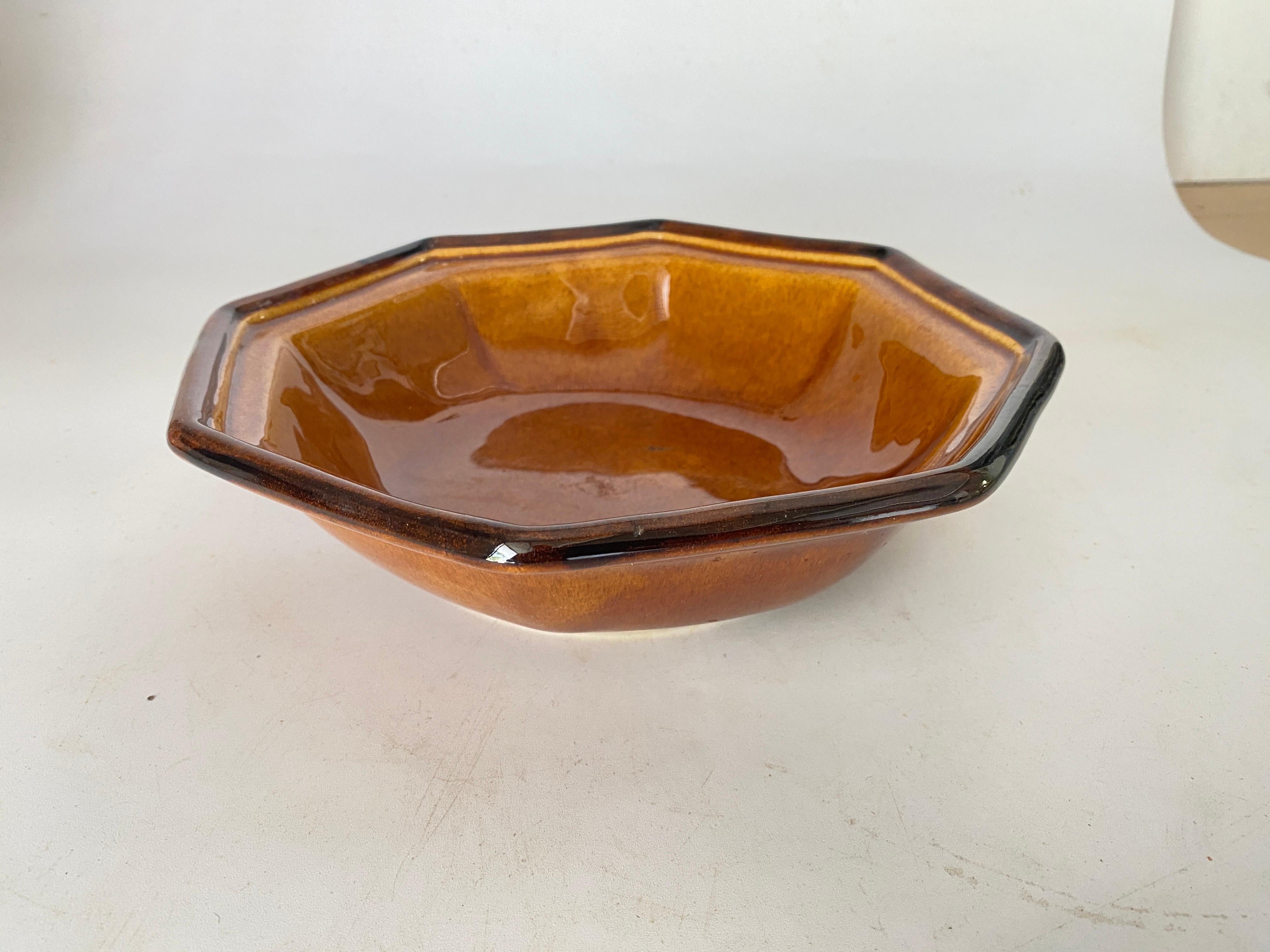 Vintage French Ceramic Fruit Bowl Table Centerpiece Brown color Circa 1960 For Sale 1