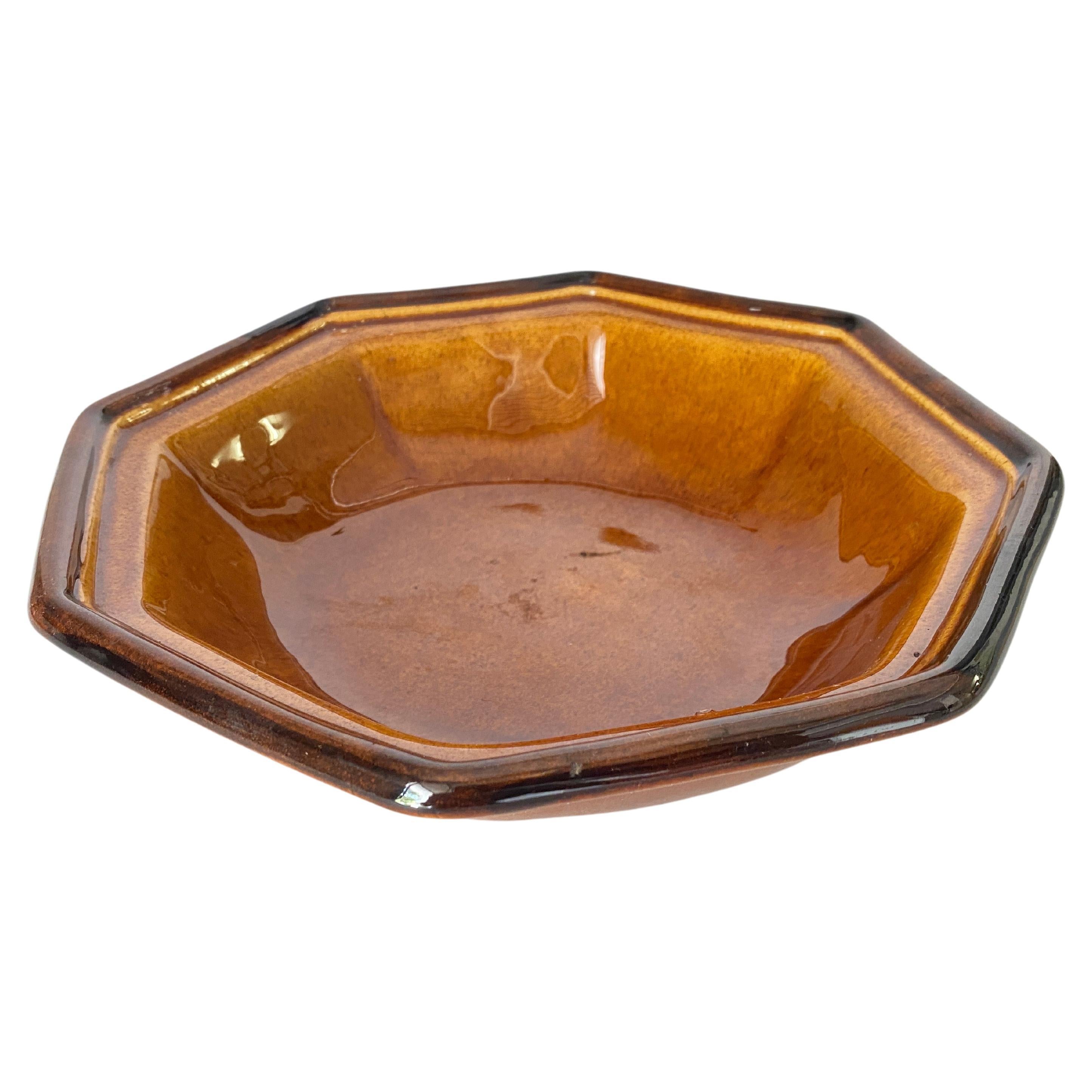 Vintage French Ceramic Fruit Bowl Table Centerpiece Brown color Circa 1960 For Sale