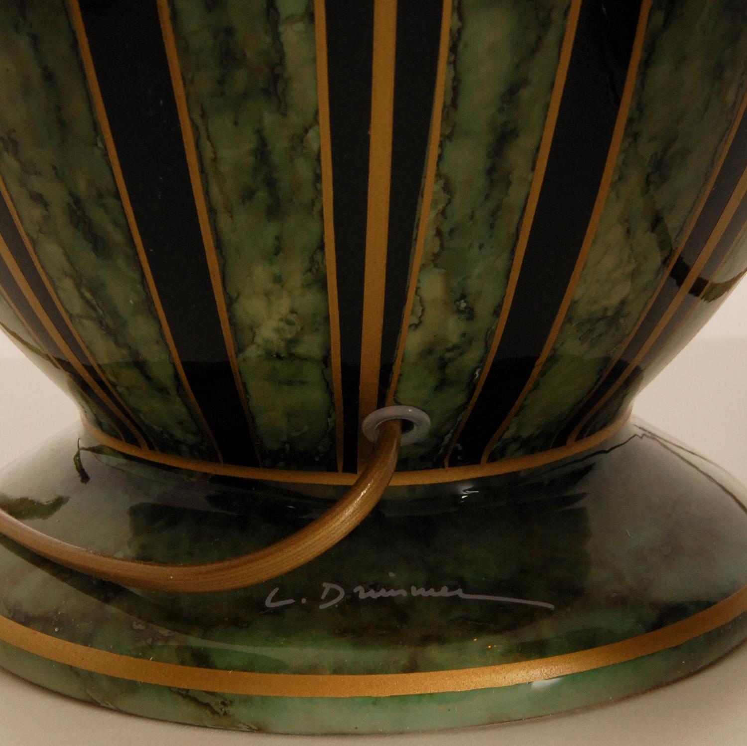 Lampes de bureau françaises vintage en céramique verte et or, marbre métallique, lot de 3 en vente 2