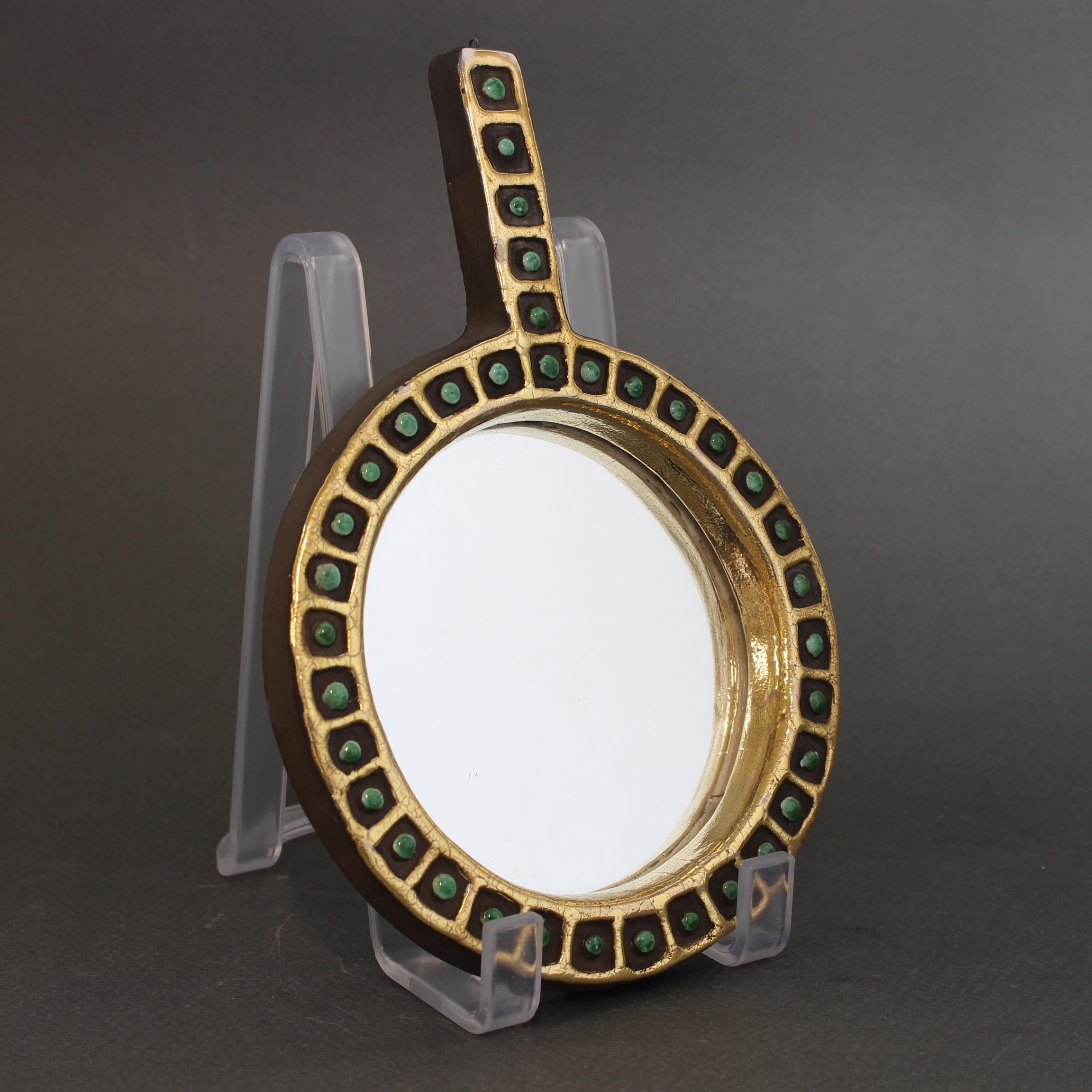 Miroir à main vintage en céramique française par Mithé Espelt en vente 1
