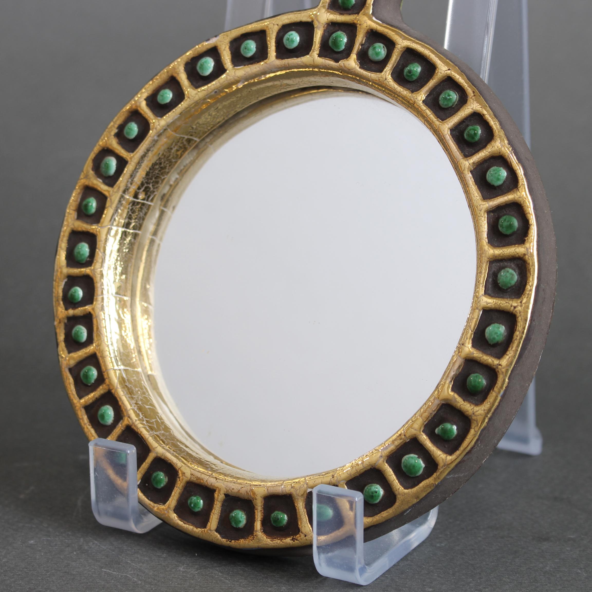 Miroir à main vintage en céramique française par Mithé Espelt en vente 2