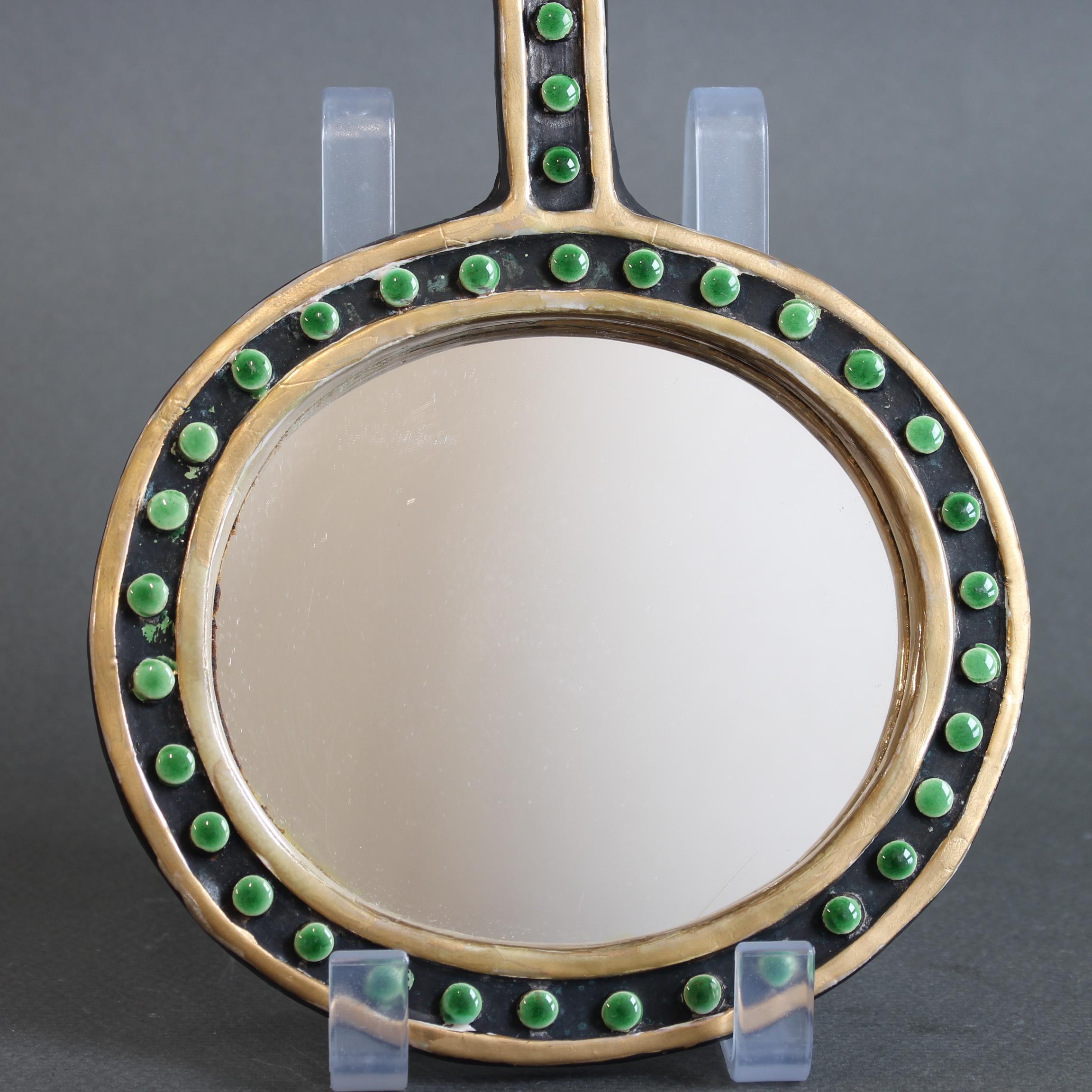 Miroir à main vintage en céramique française par Mithé Espelt en vente 3