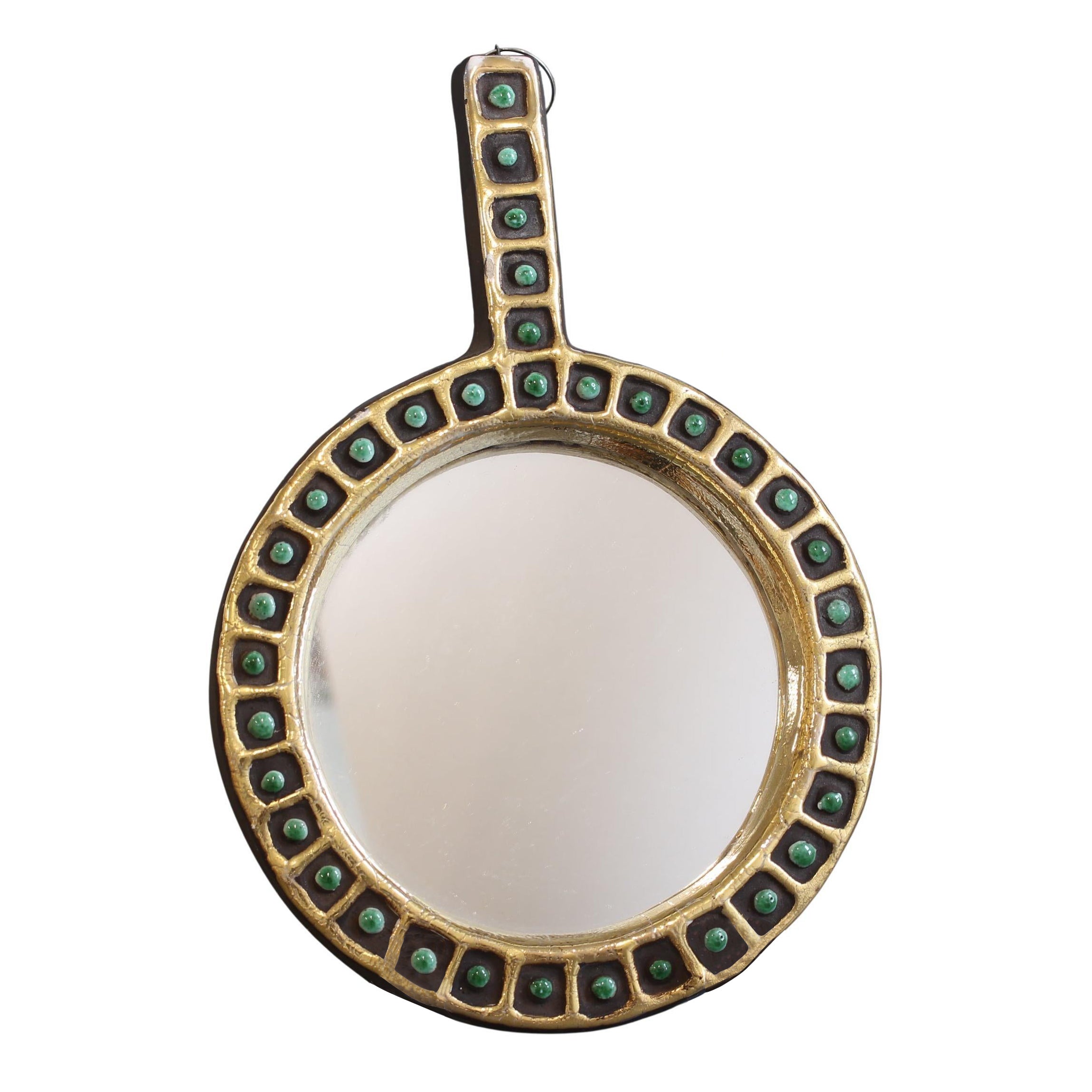 Vintage French Ceramic Hand Mirror by Mithé Espelt