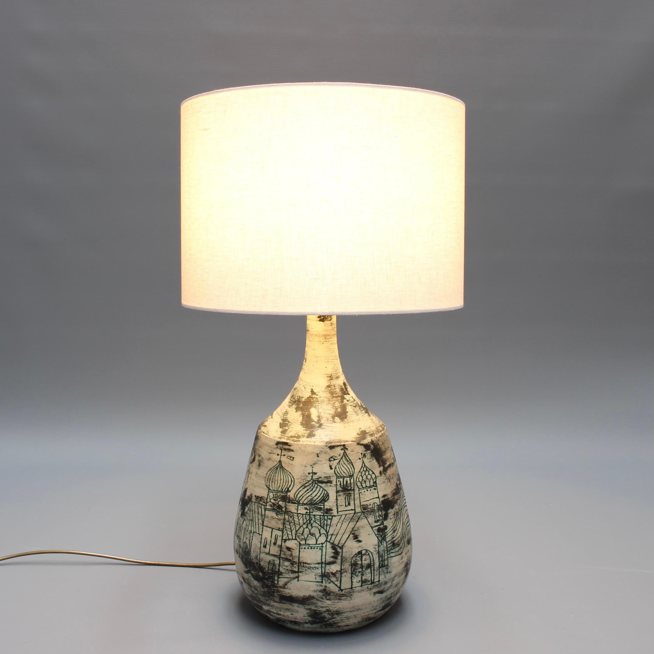 Vintage French Ceramic Lamp with Russian Motif by Jacques Blin c. 1950s, Large For Sale 3