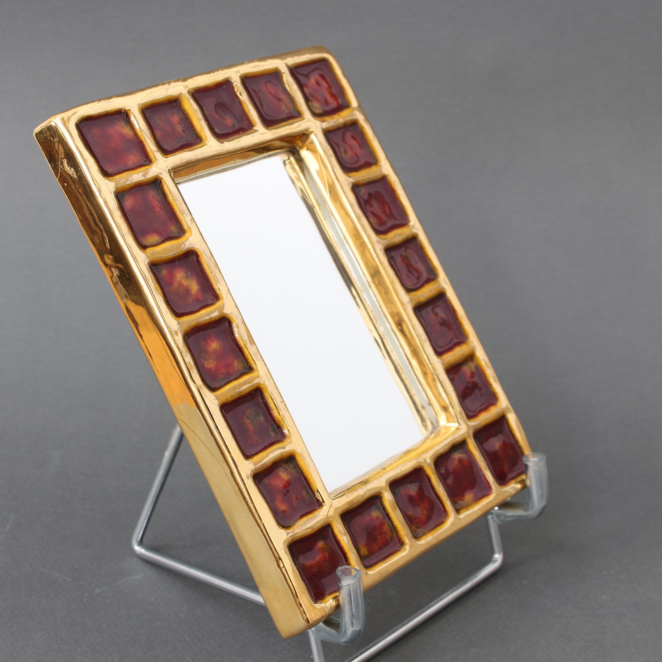 Francese Specchio francese d'epoca in ceramica di François Lembo (circa anni '70) in vendita