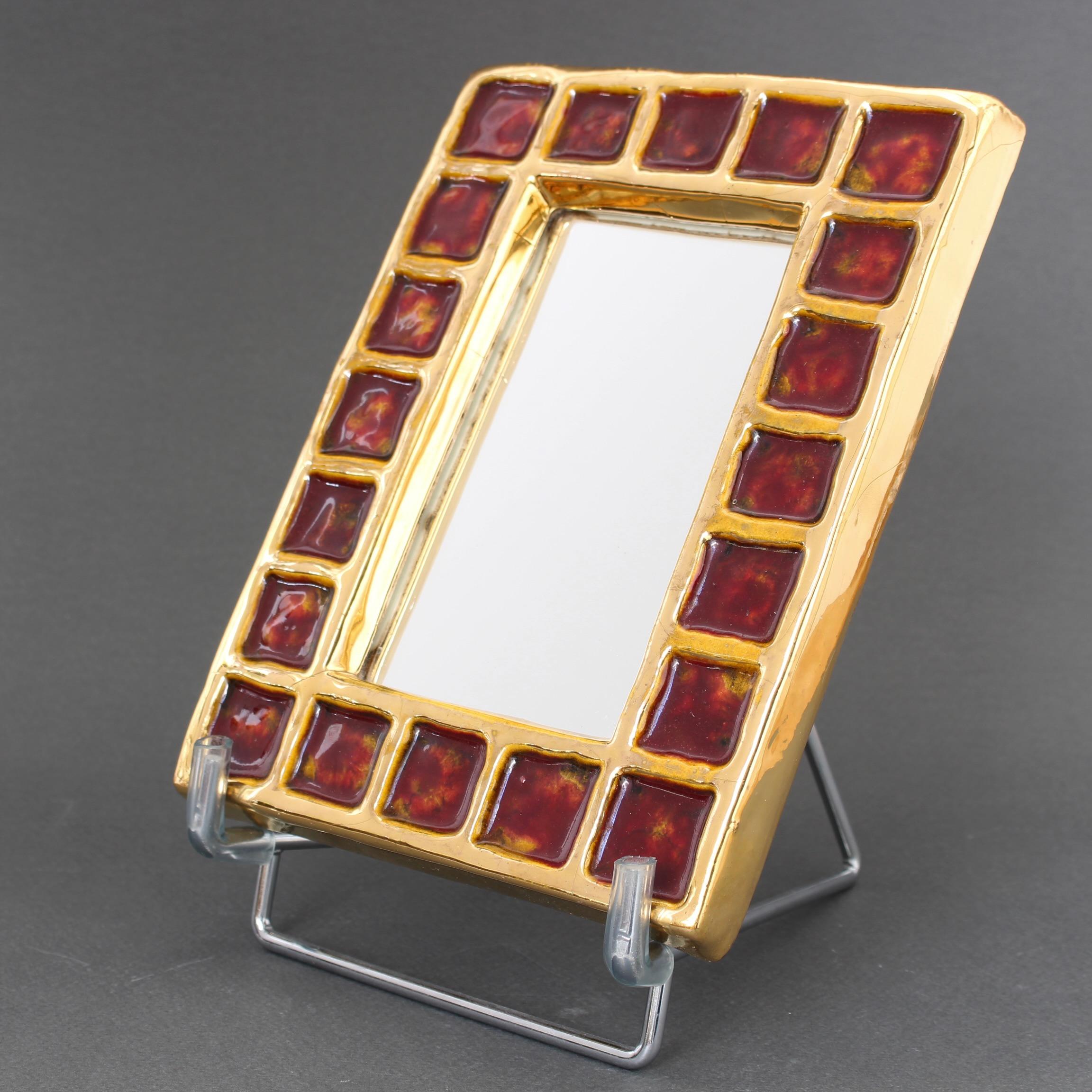 Vintage French Ceramic Mirror by François Lembo (circa 1970s) For Sale 5