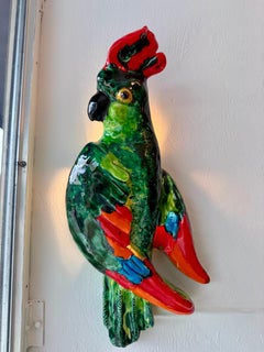 Vintage French Ceramic Parrot Wall Lights, PAIR