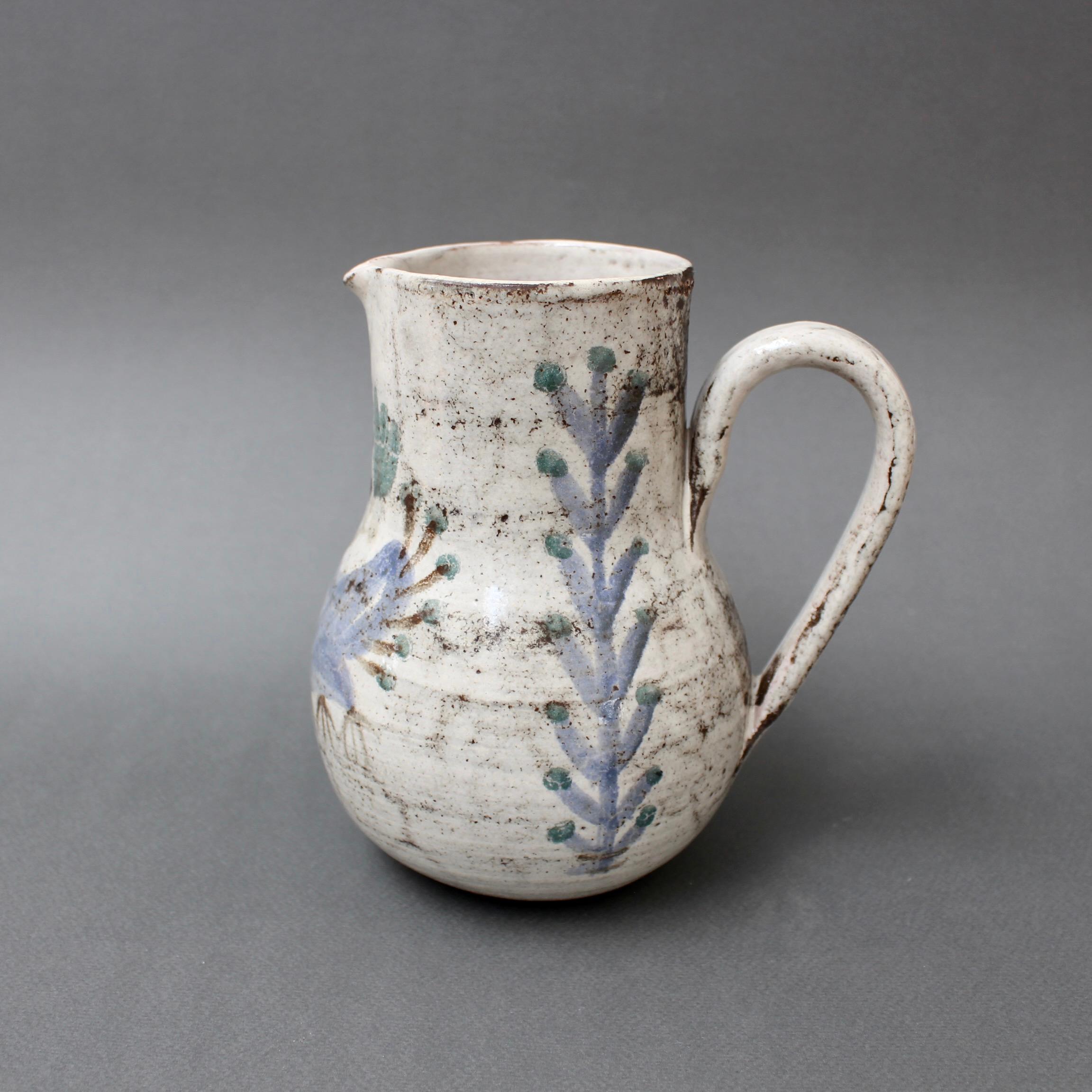 Hand-Painted Vintage French Ceramic Pitcher by Gustave Reynaud, Le Mûrier 'circa 1960s'