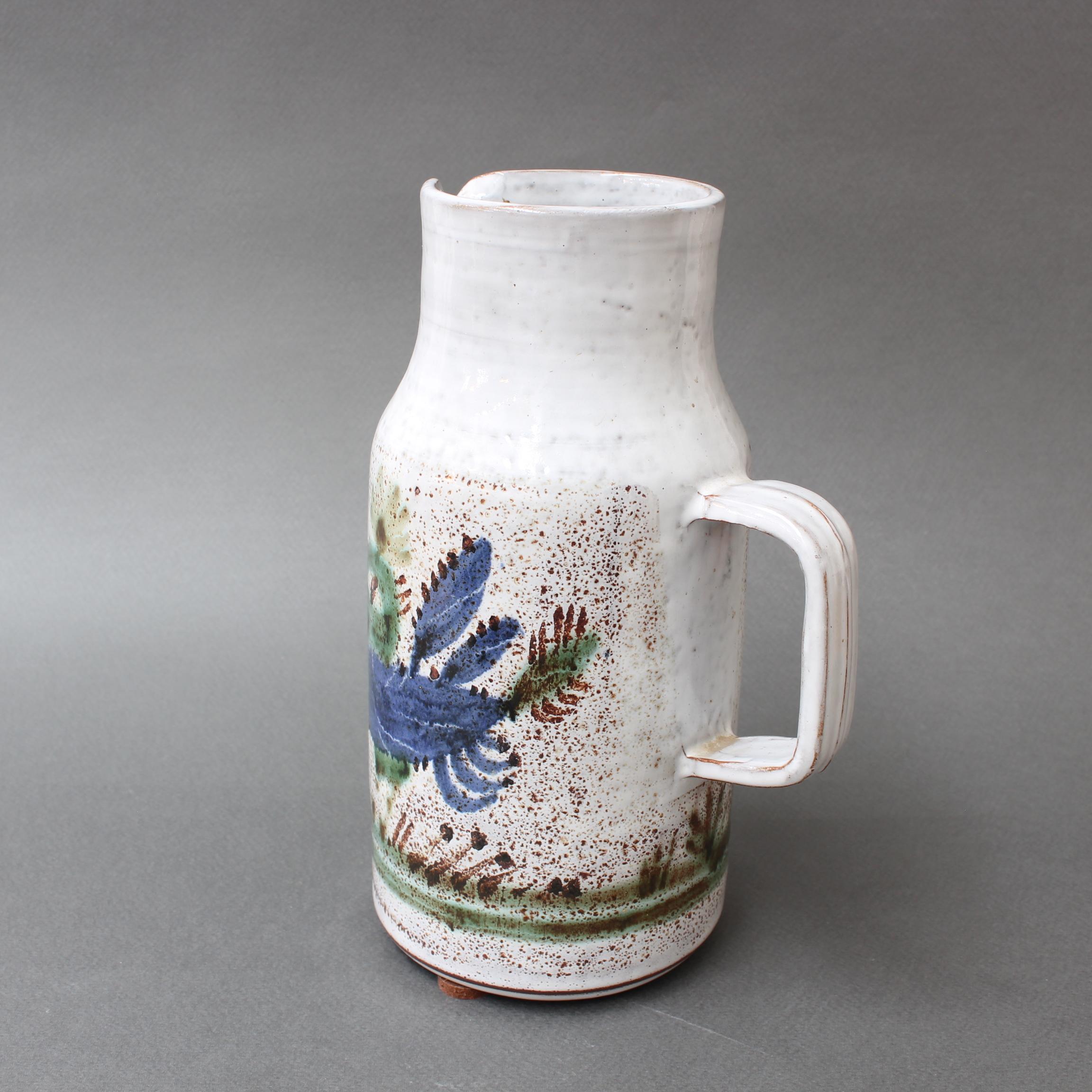 Hand-Painted Vintage French Ceramic Pitcher by Michel Barbier, circa 1960s