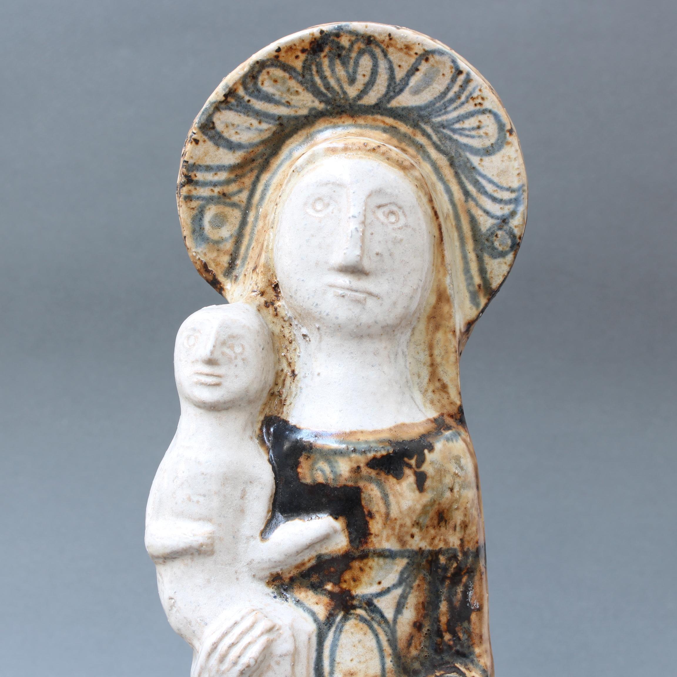 Vintage French Ceramic Sculpture of the Virgin with Child by Jean Derval '1950s' 4