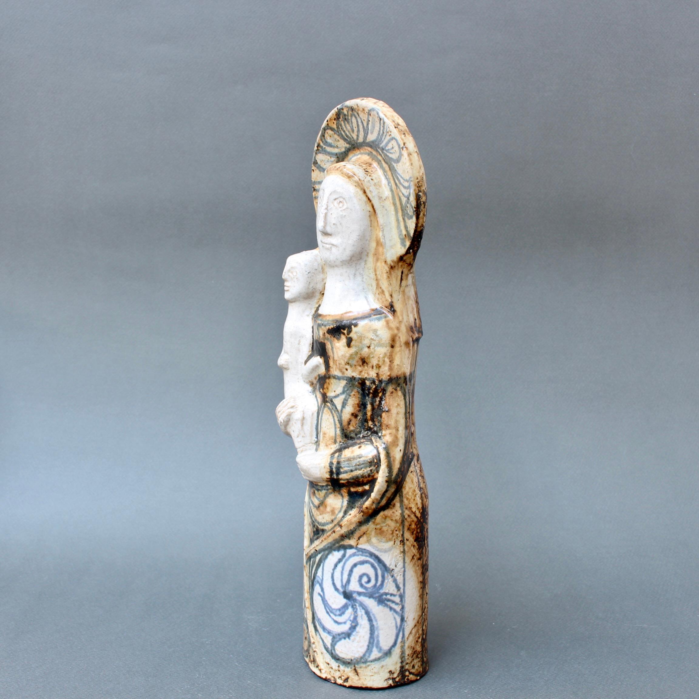 Vintage French Ceramic Sculpture of the Virgin with Child by Jean Derval '1950s' 1