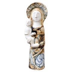 Vintage French Ceramic Sculpture of the Virgin with Child by Jean Derval '1950s'