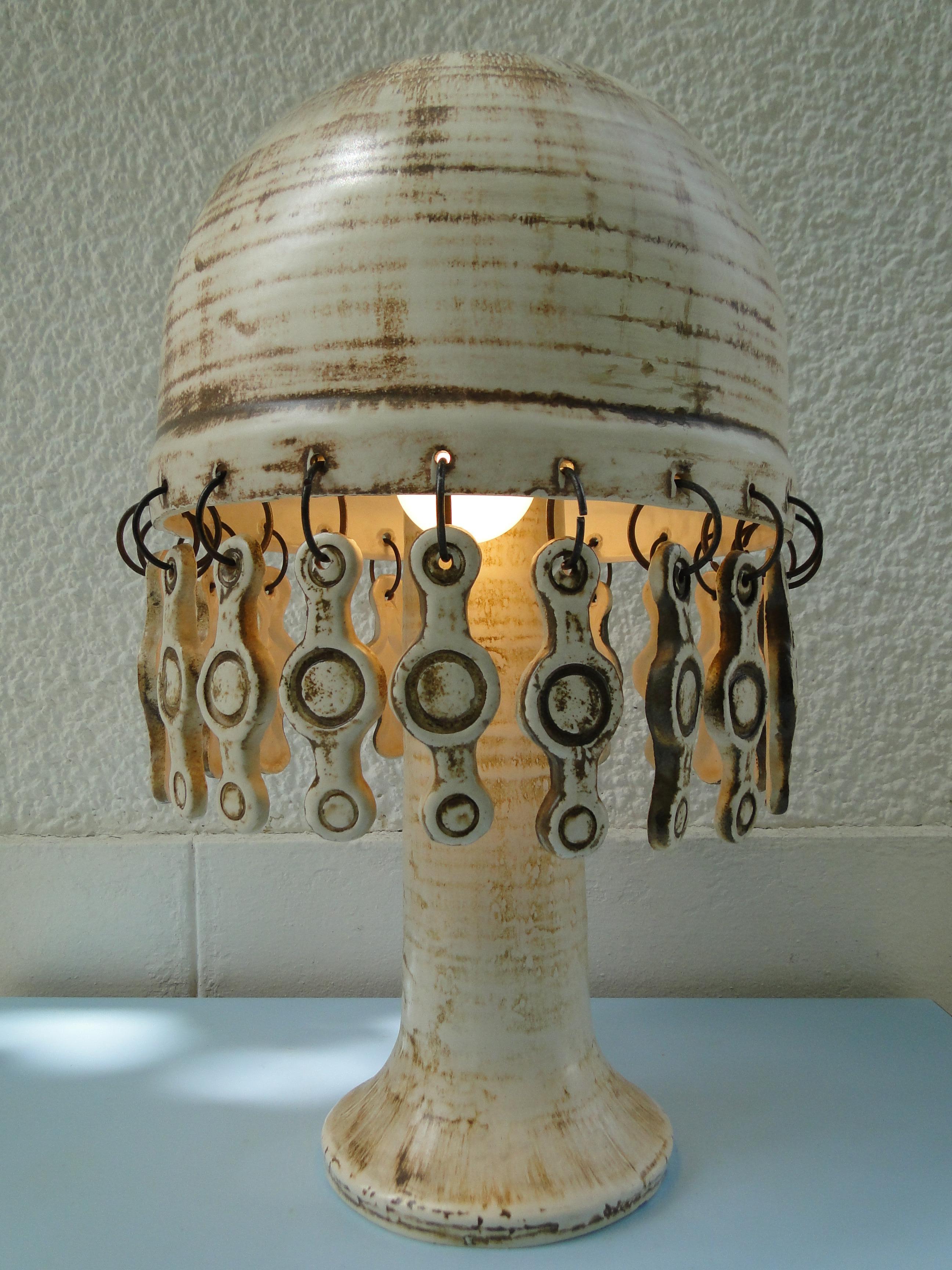 Vintage French Ceramic Table Lamp 1960 with ceramic tassels France Capron Jouve 1