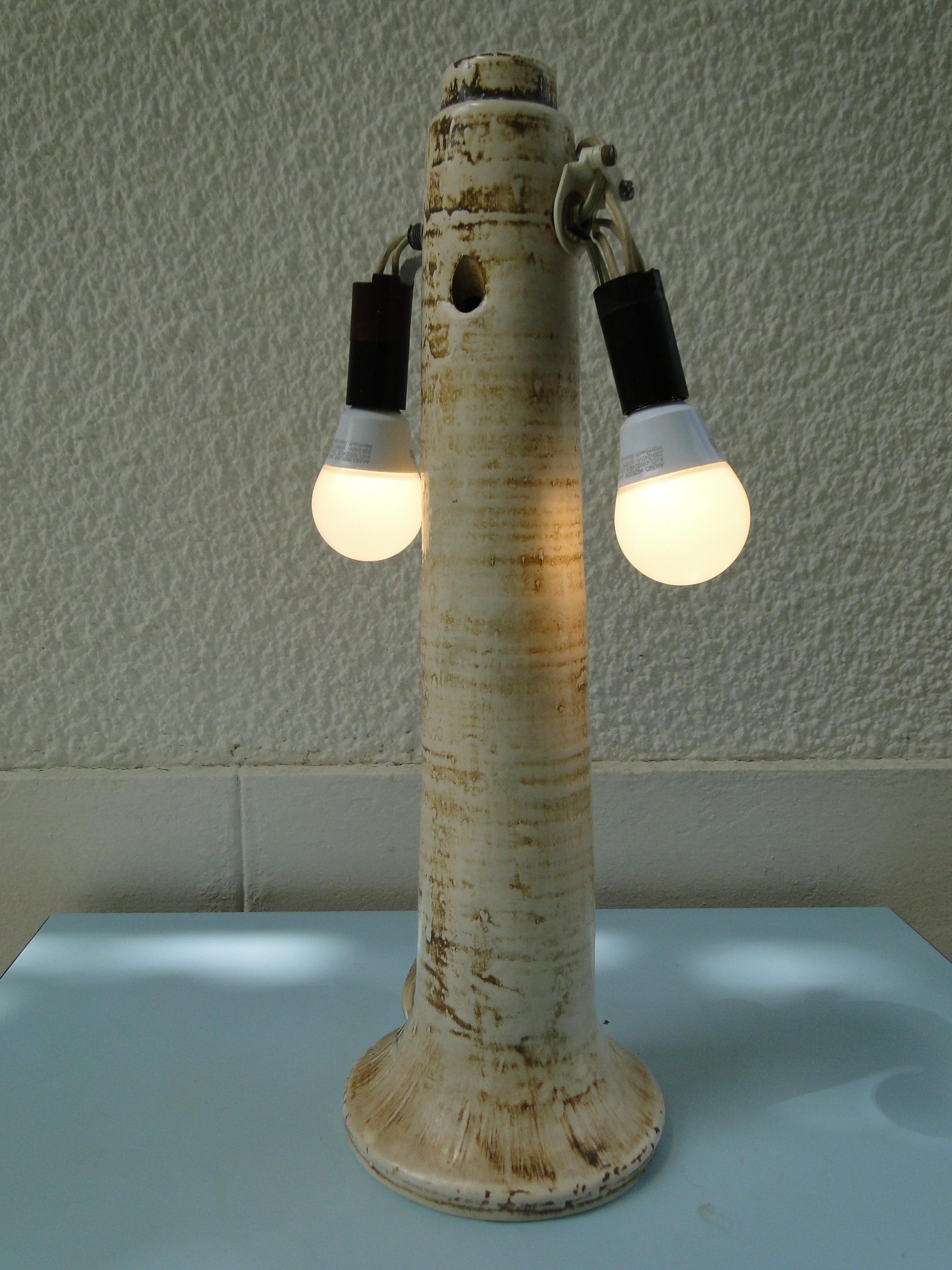Vintage French Ceramic Table Lamp 1960 with ceramic tassels France Capron Jouve 3