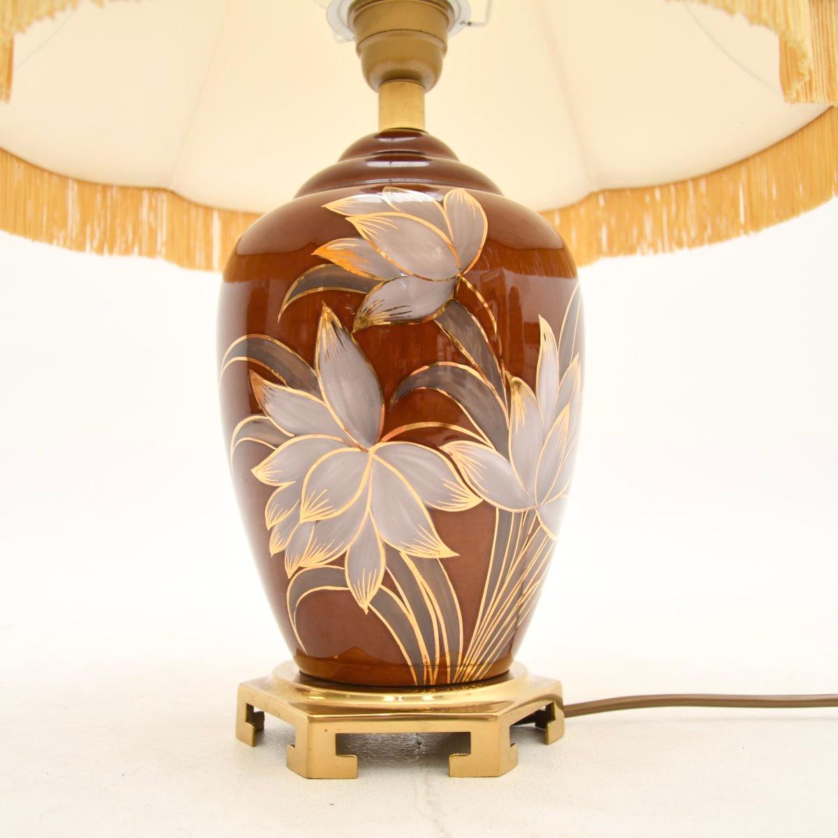 Brass Vintage French Ceramic Table Lamp For Sale