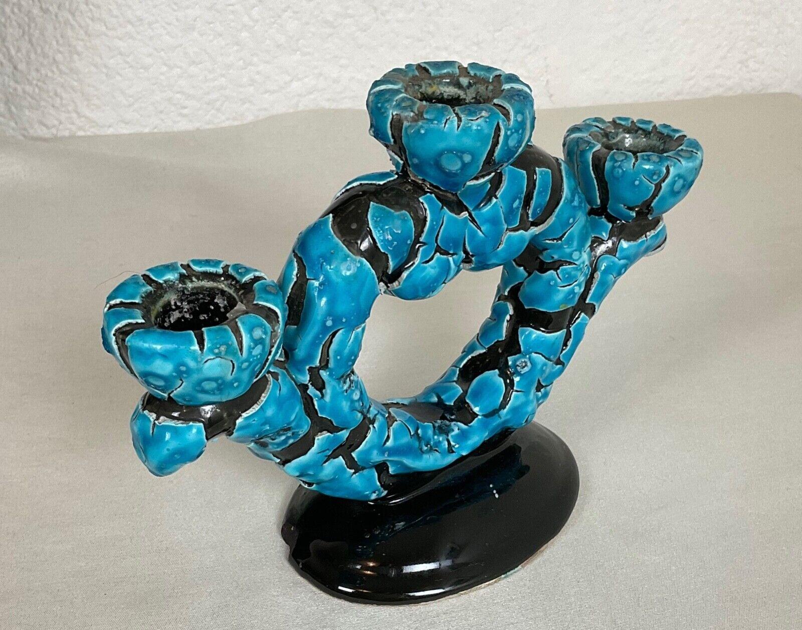 Vintage French Ceramic Three-Branch Blue Chandelier - 2Y536 In Good Condition For Sale In Bordeaux, FR