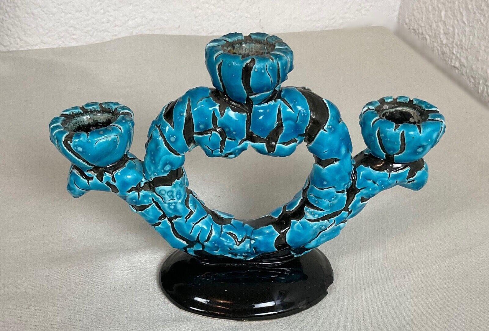 Vintage French Ceramic Three-Branch Blue Chandelier - 2Y536 For Sale 2