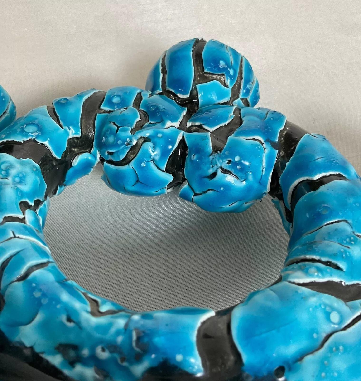 Vintage French Ceramic Three-Branch Blue Chandelier - 2Y536 For Sale 4