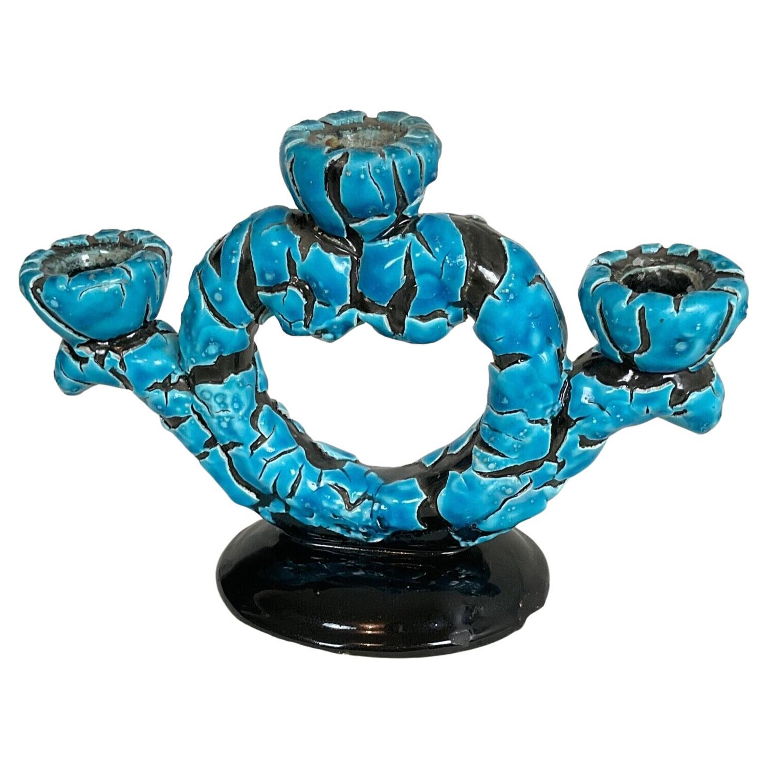 Vintage French Ceramic Three-Branch Blue Chandelier - 2Y536 For Sale