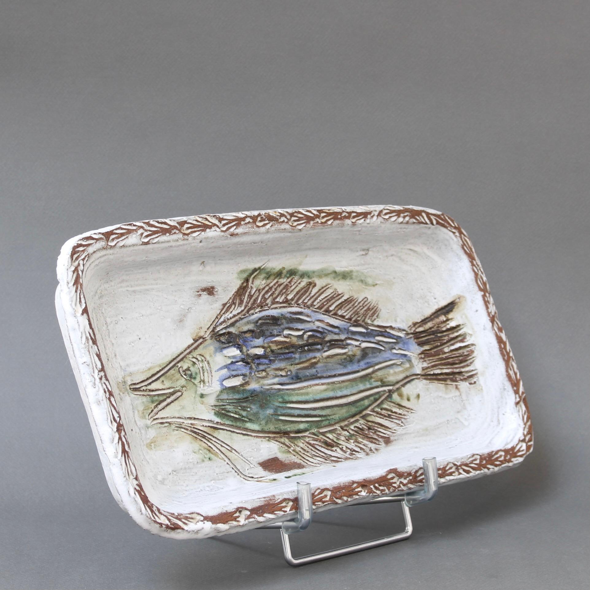 Hand-Painted Vintage French Ceramic Tray by Albert Thiry, 'circa 1970s' For Sale