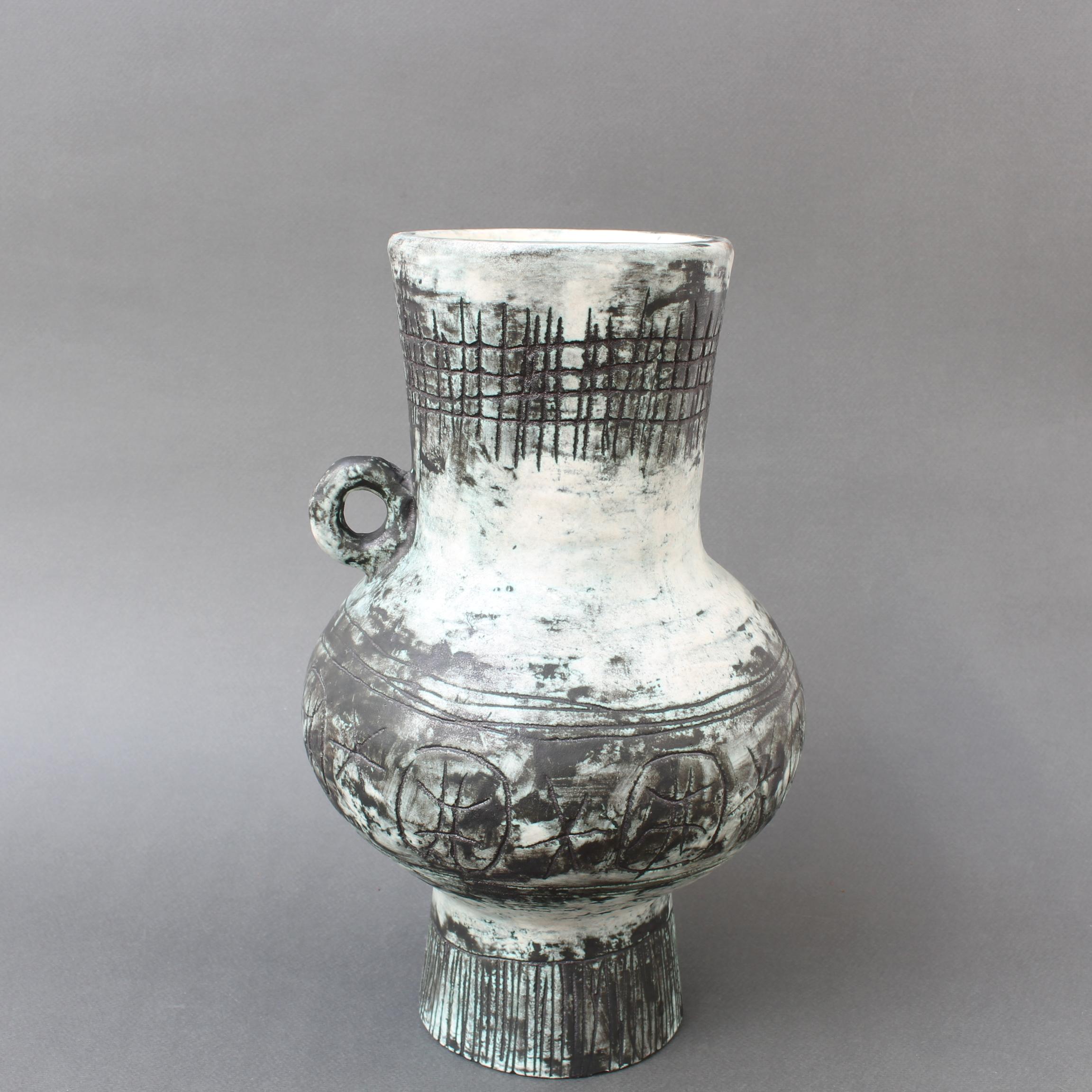 Mid-Century Modern Vase en céramique française vintage de Jacques Blin avec Jean Rustin (années 1960 environ)