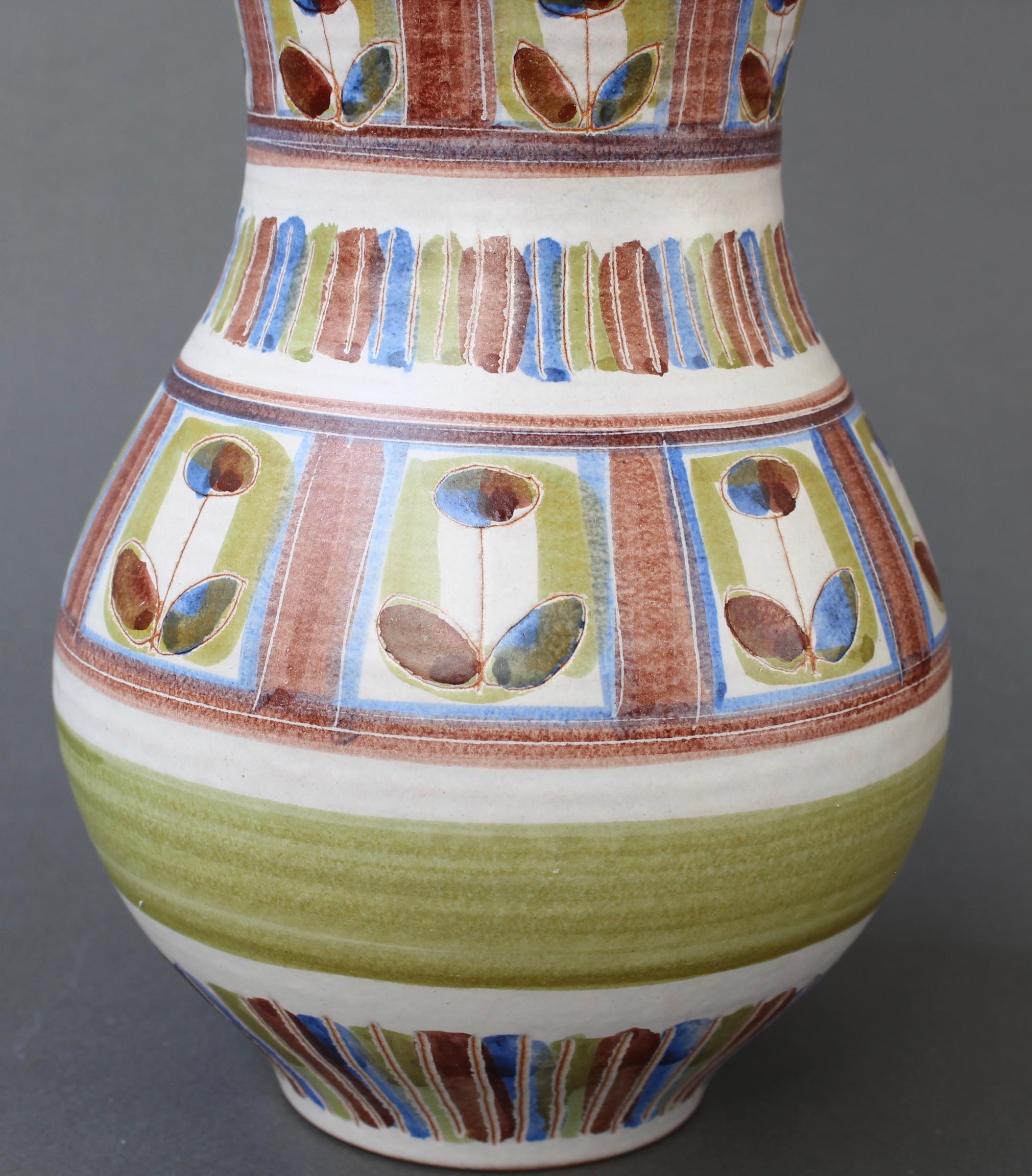 Mid-20th Century Vintage French Ceramic Vase with Flower Motif by Dominique Guillot 'circa 1960s'