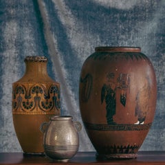 Vintage French Ceramic Vase with Geometric and Flower Motifs