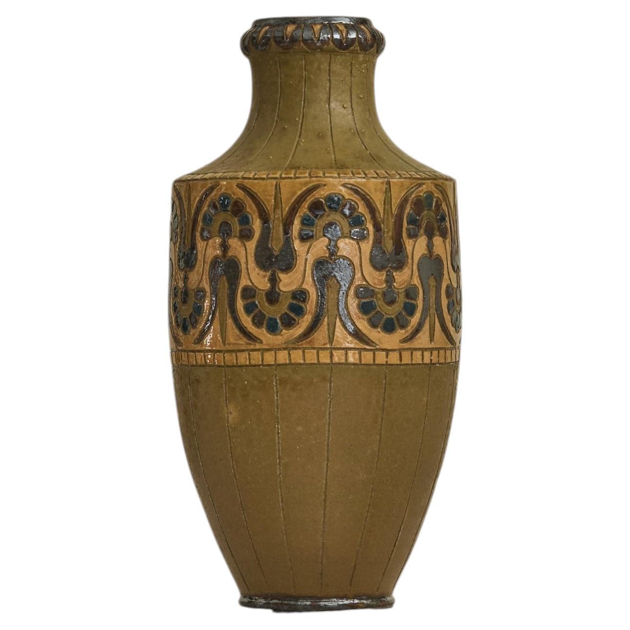 Vintage French Ceramic Vase with Geometric and Flower Motifs