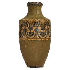 Vintage French Ceramic Vase with Geometric and Flower Motifs
