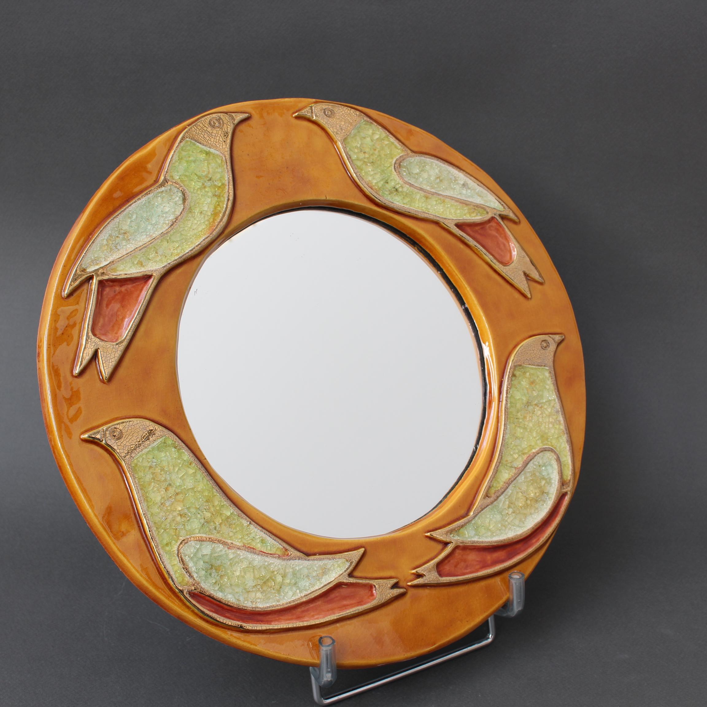 Vintage French Ceramic Wall Mirror by Mithé Espelt (circa 1960s) In Good Condition For Sale In London, GB